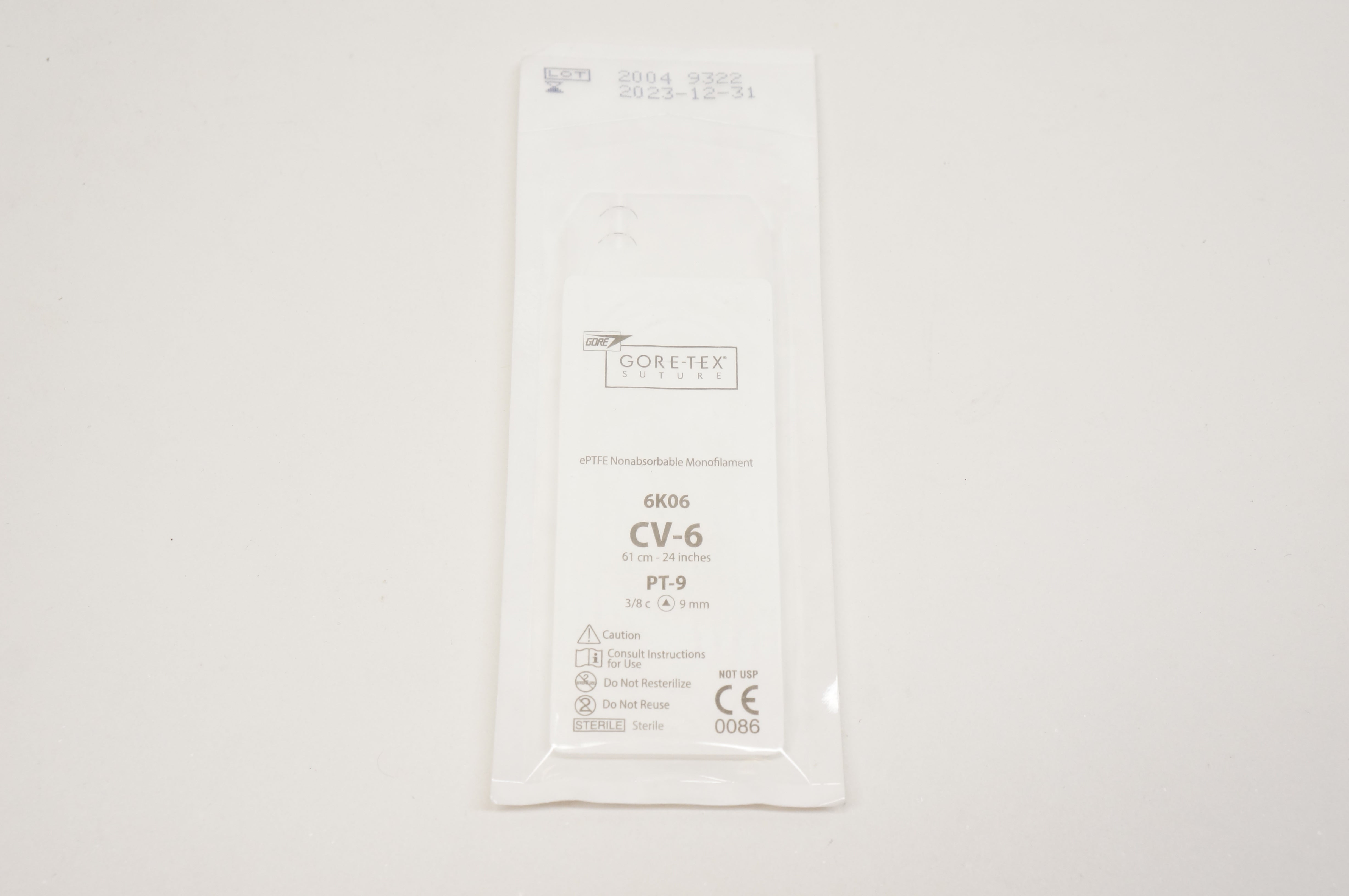 Gore 6K06 ePTFE Nonabsorbable Monofilament, CV-6, 3/8c 9mm, 24inch