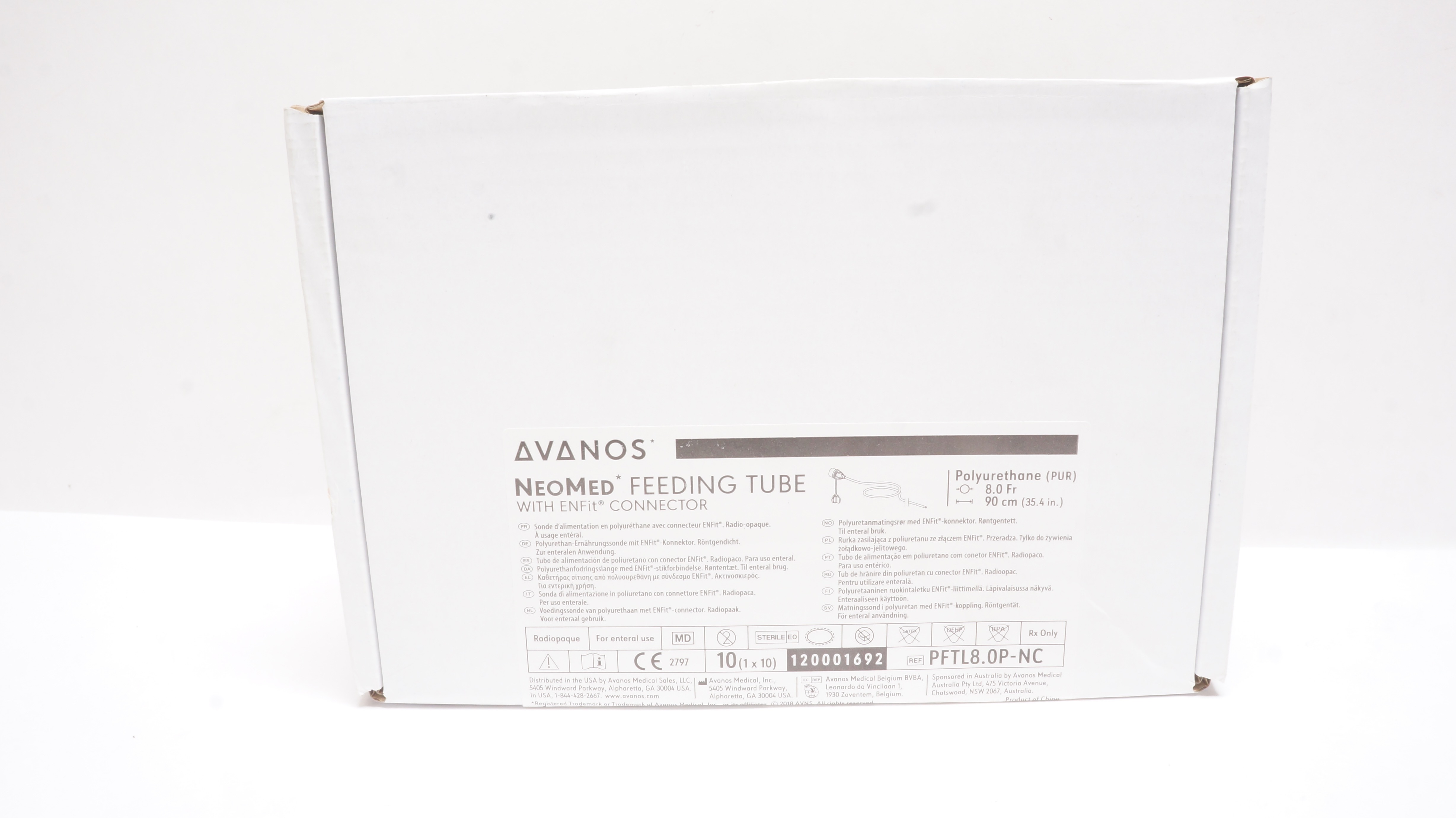 Avanos PFTL8.0P-NC NeoMed Feeding Tube w/Connector 8.0Fr x 35.4inch - Box of 10