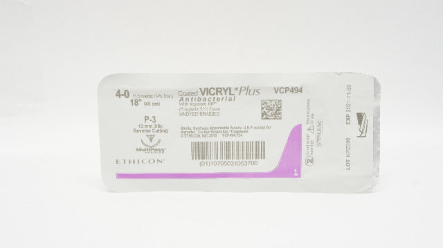 Ethicon VCP494 4-0 Vicryl Undyed Braided 18inch P-3 (x)
