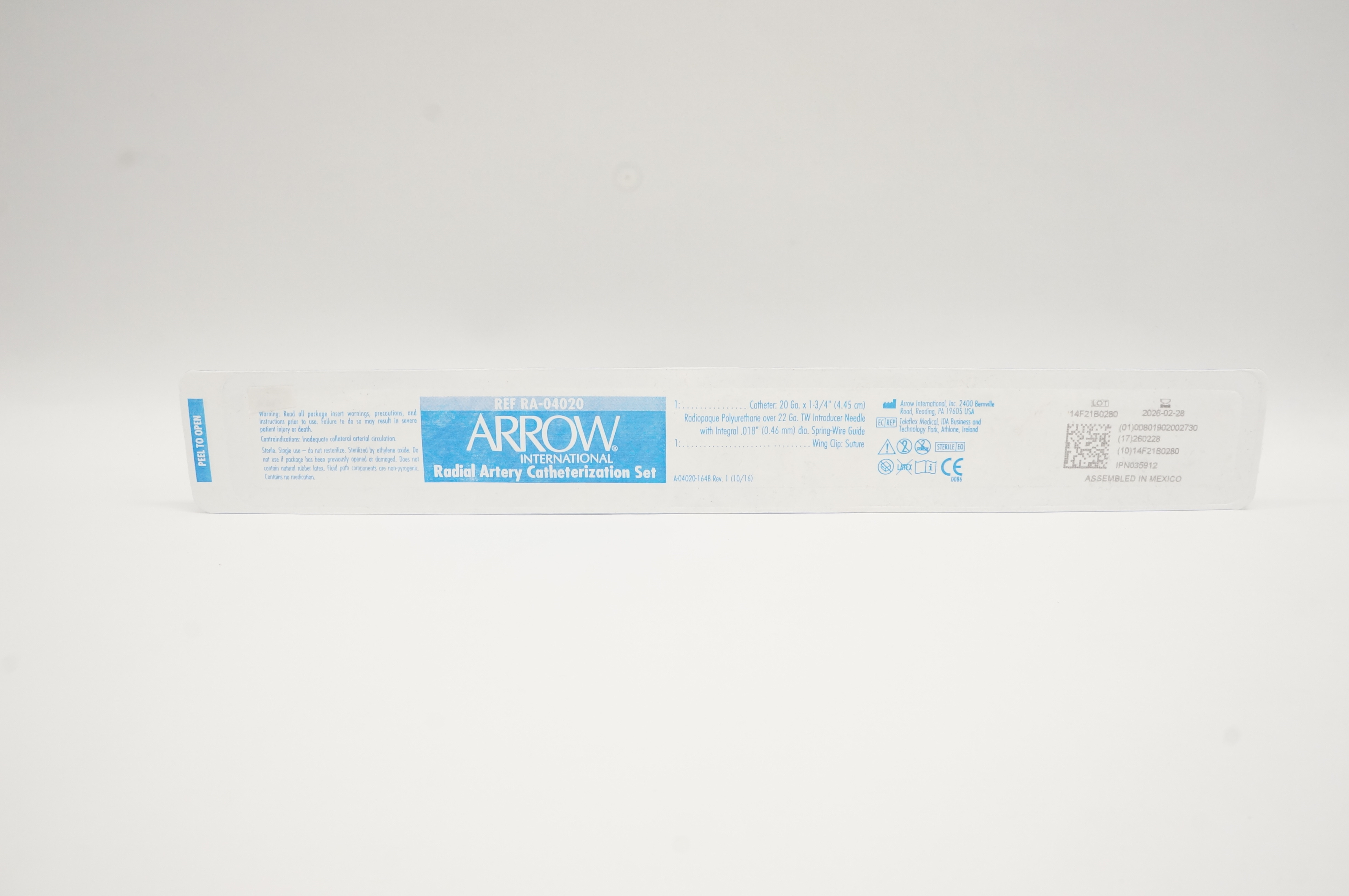 Arrow RA-04020 Radial Artery Catheterization Set 20Ga x 1 3/4inch