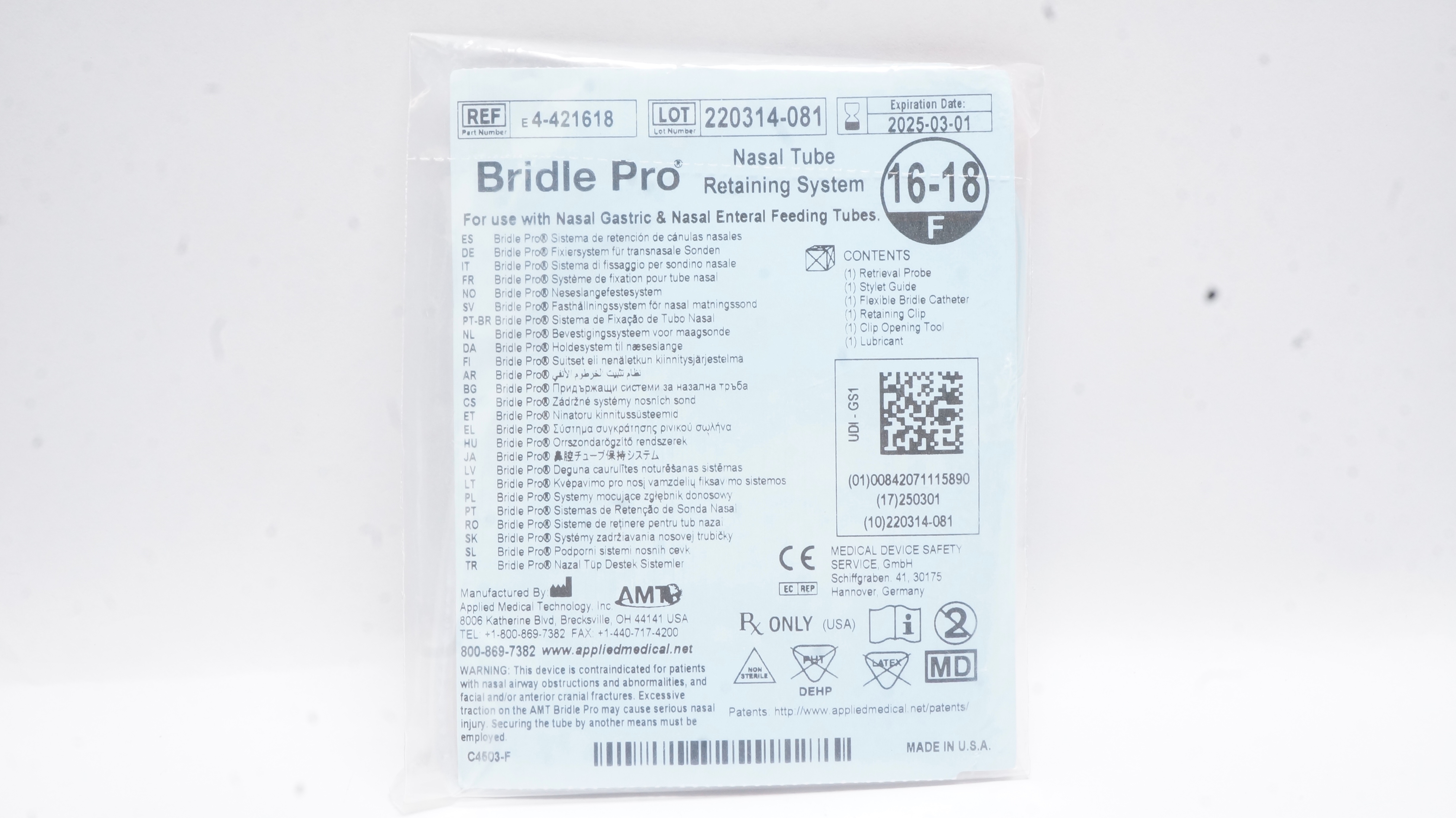 Applied Medical E4-421618 Bridle Pro Nasal Tube Retaining System 16-18F