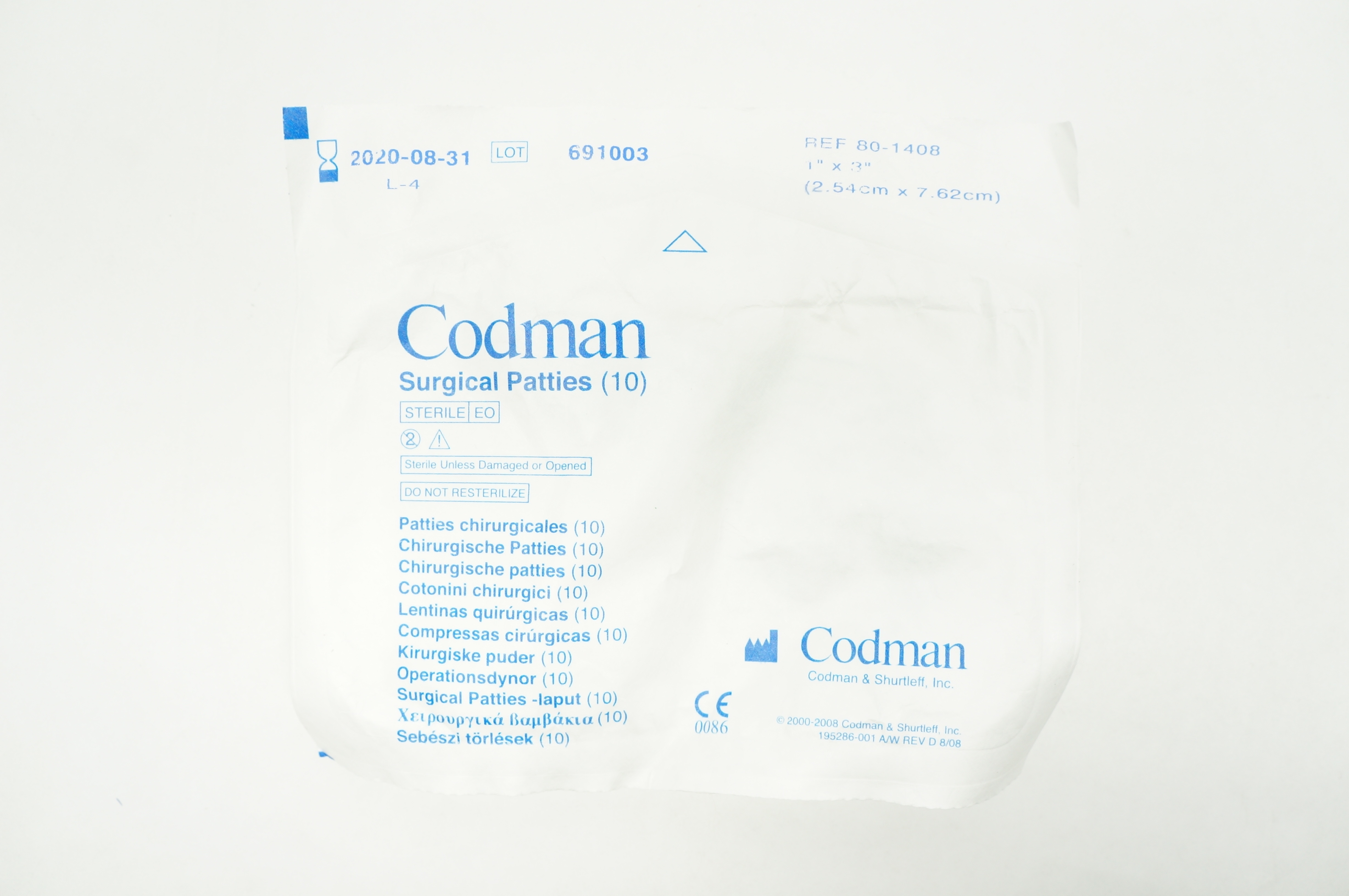 Codman 80-1408 Surgical Patties 1inch x 3inch (x) - Pack of 10