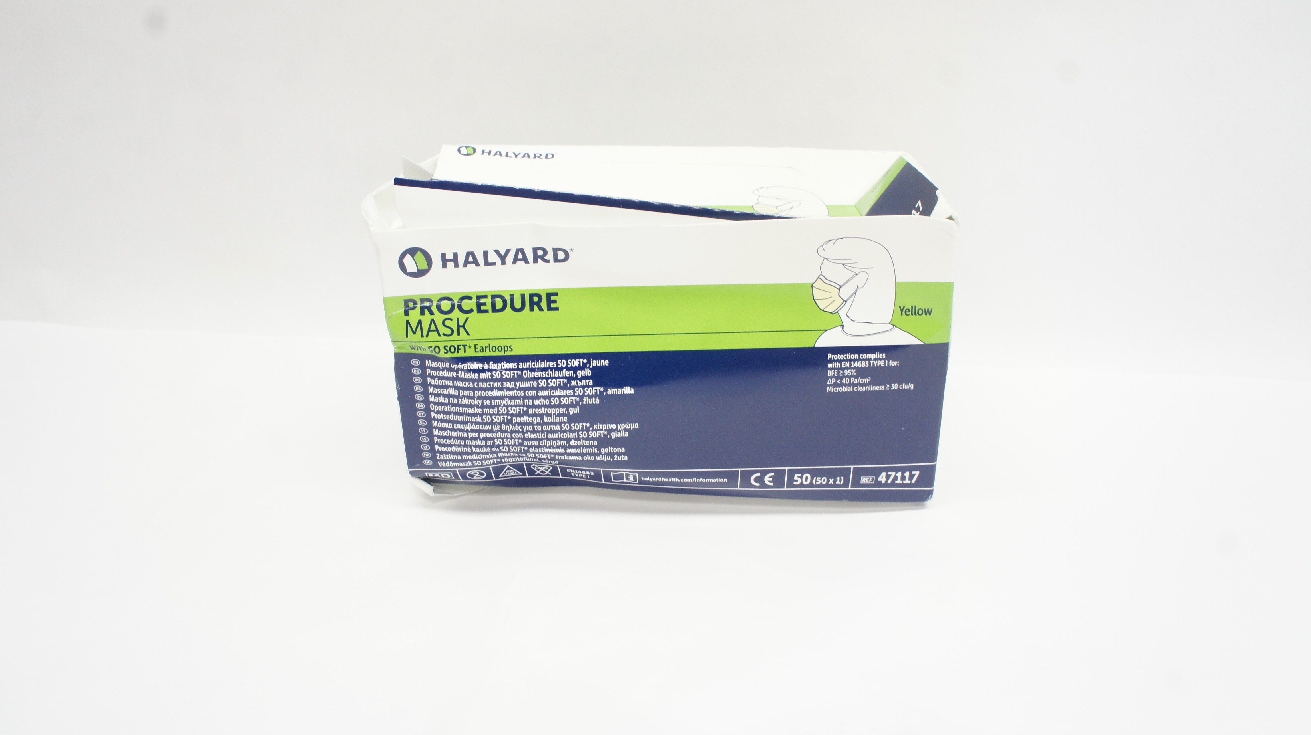 Halyard 47117 Procedure Mask with SO SOFT Earloops - Box of 50
