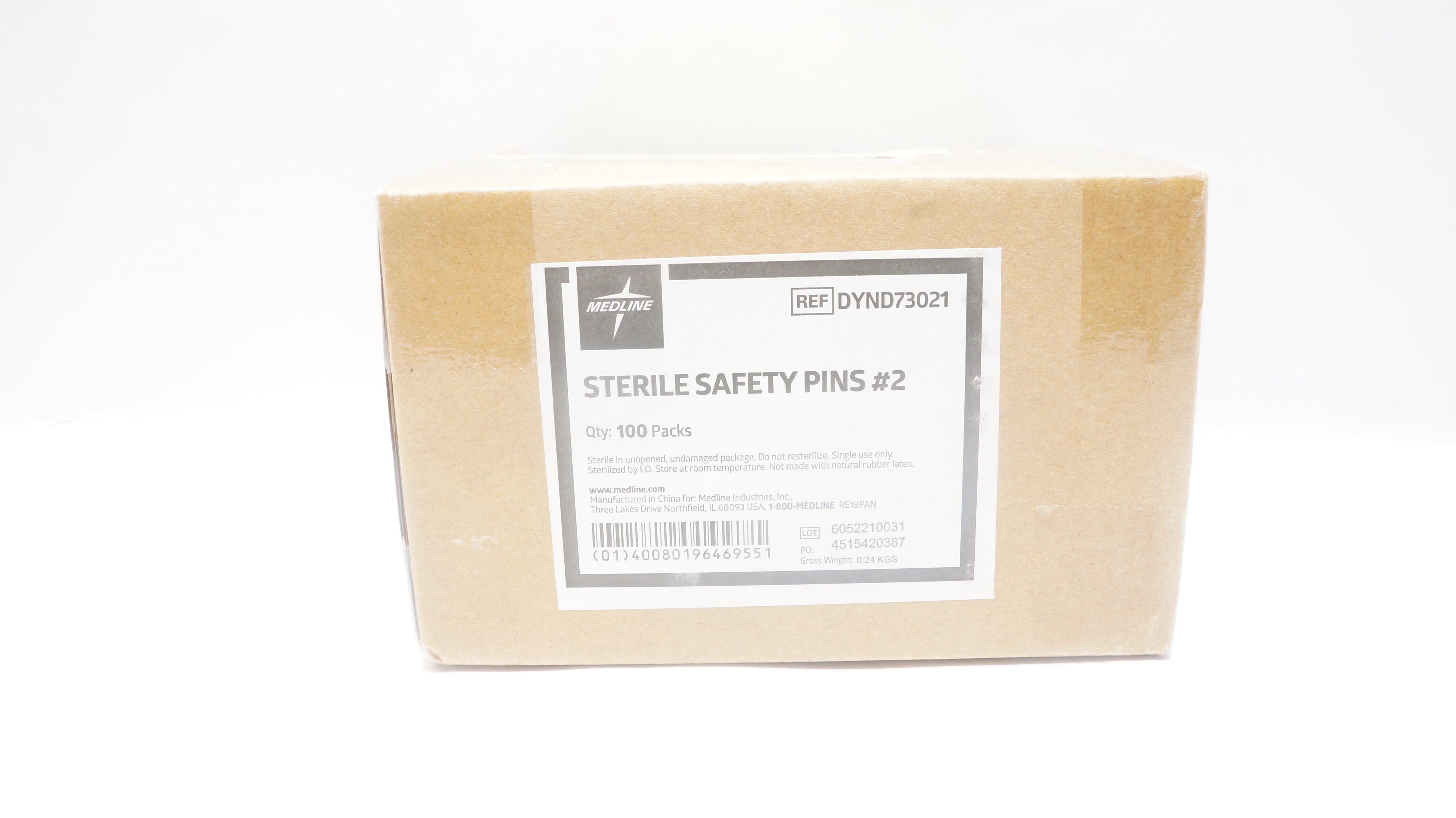 Medline DYND73021 Sterile Safety Pins #2 - Case of 100 Packs