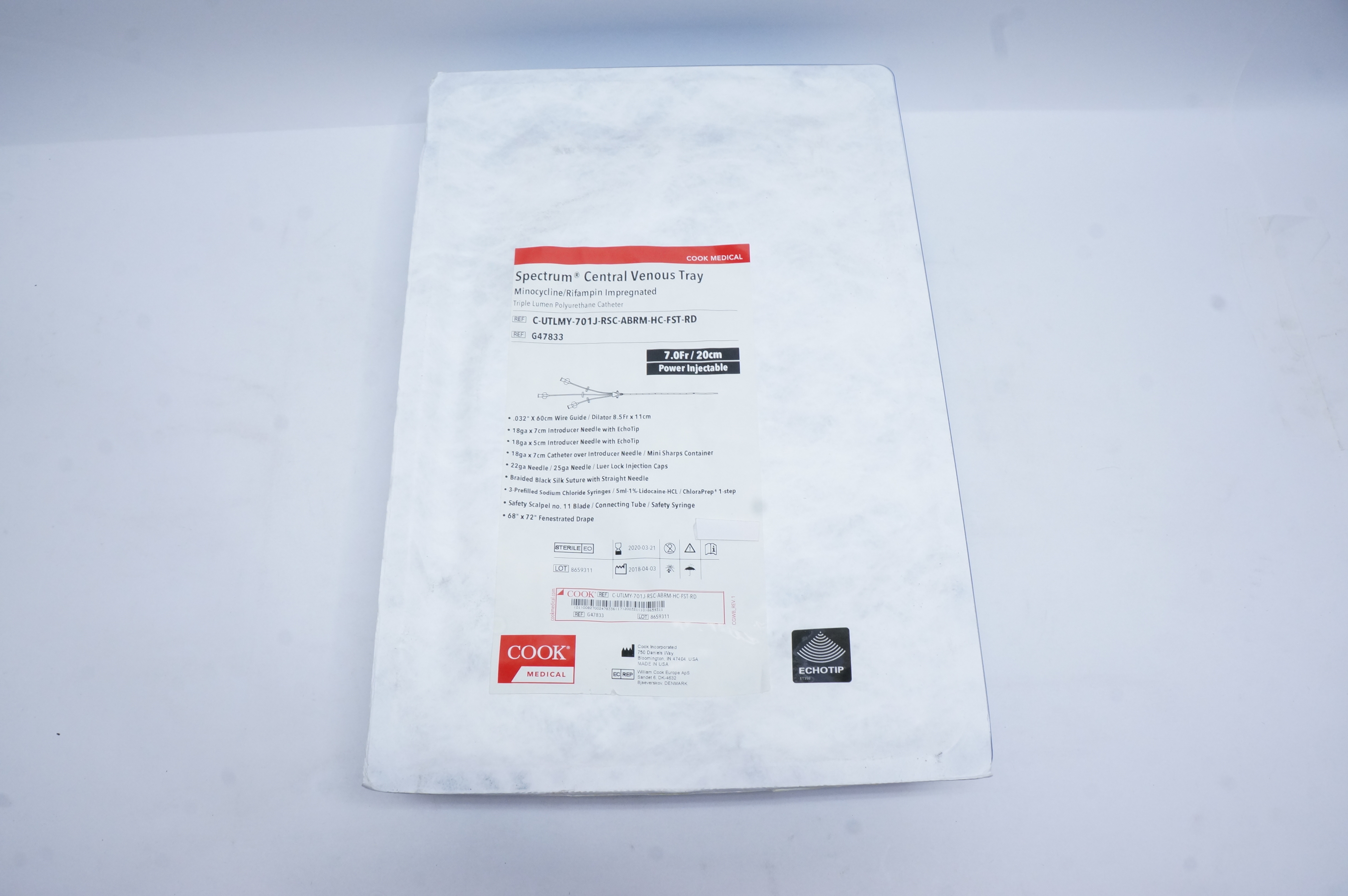 Cook Medical G47833 Spectrum Central Venous Tray 7Fr x 20cm (x)