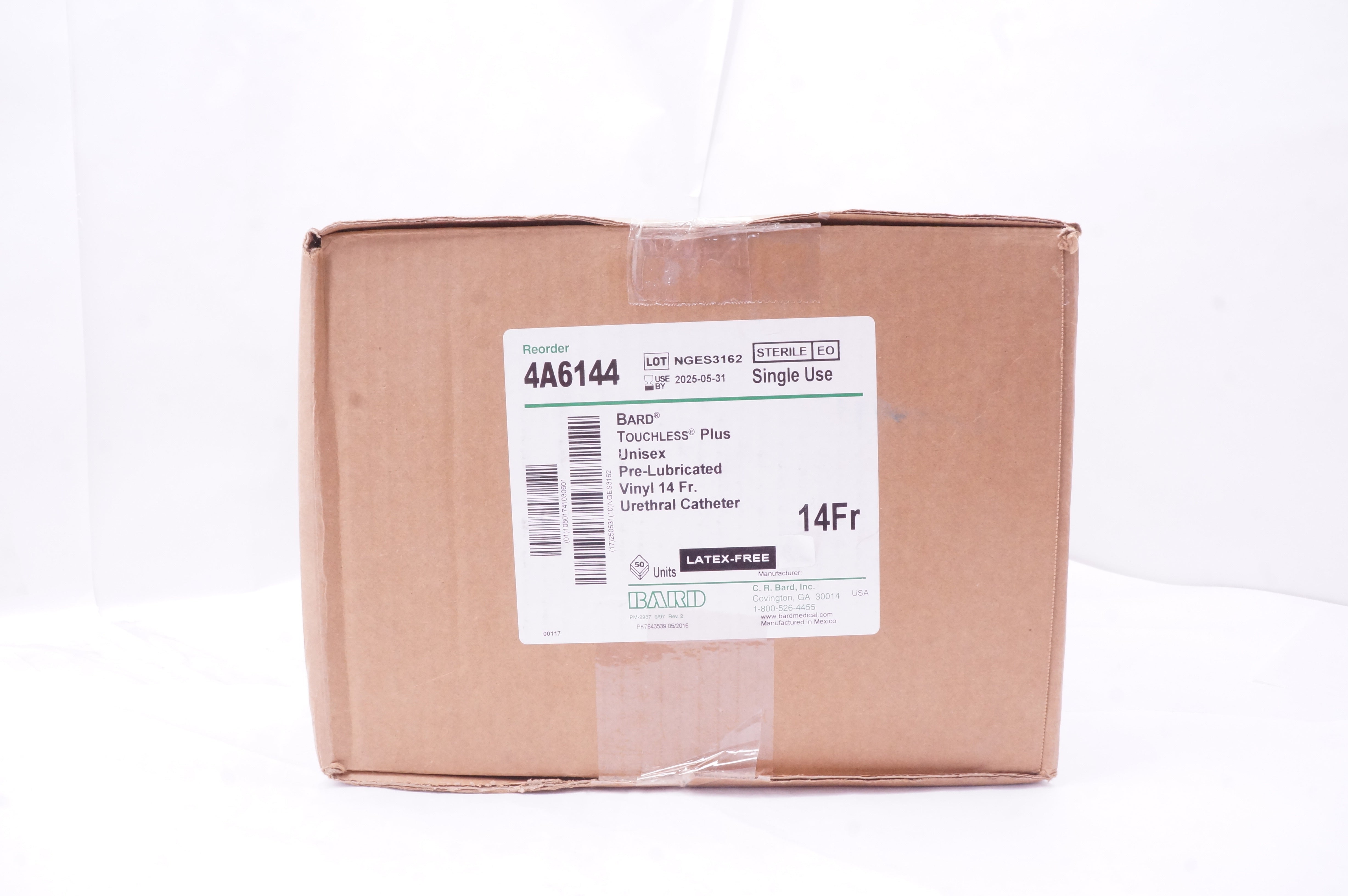 Bard 4A6144 Unisex Pre-Lubricated Vinyl 14 Fr. Urethral Cath. - Box of 50