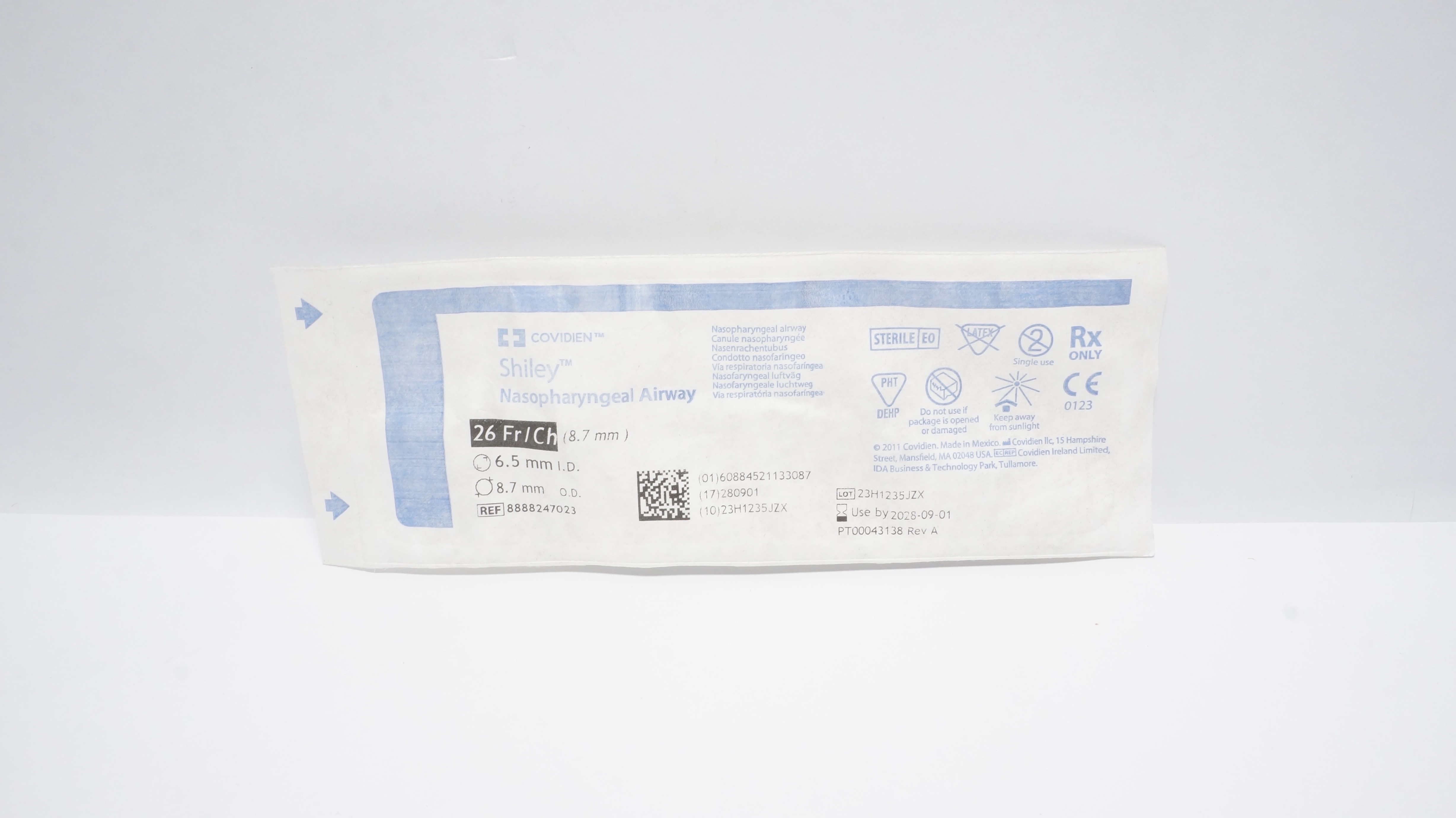 Covidien 8888247023 Shiley Nasopharyngeal Airway 26Fr/Ch x 6.5ID x 8.7mmOD