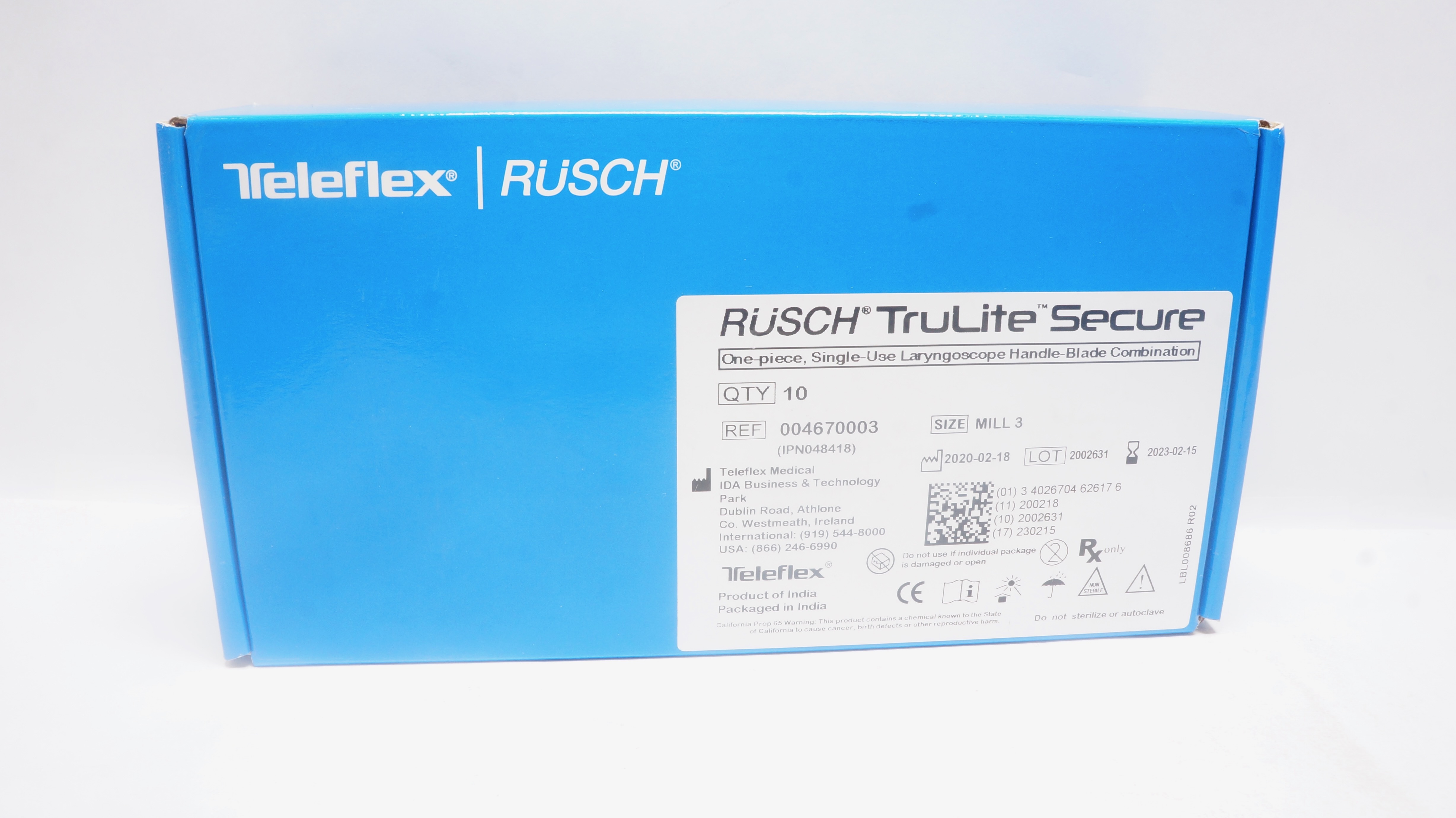 Teleflex 004670003 Rusch Secure Laryngo Handle-Blade Comb Mill 3 (x) - Box of 10