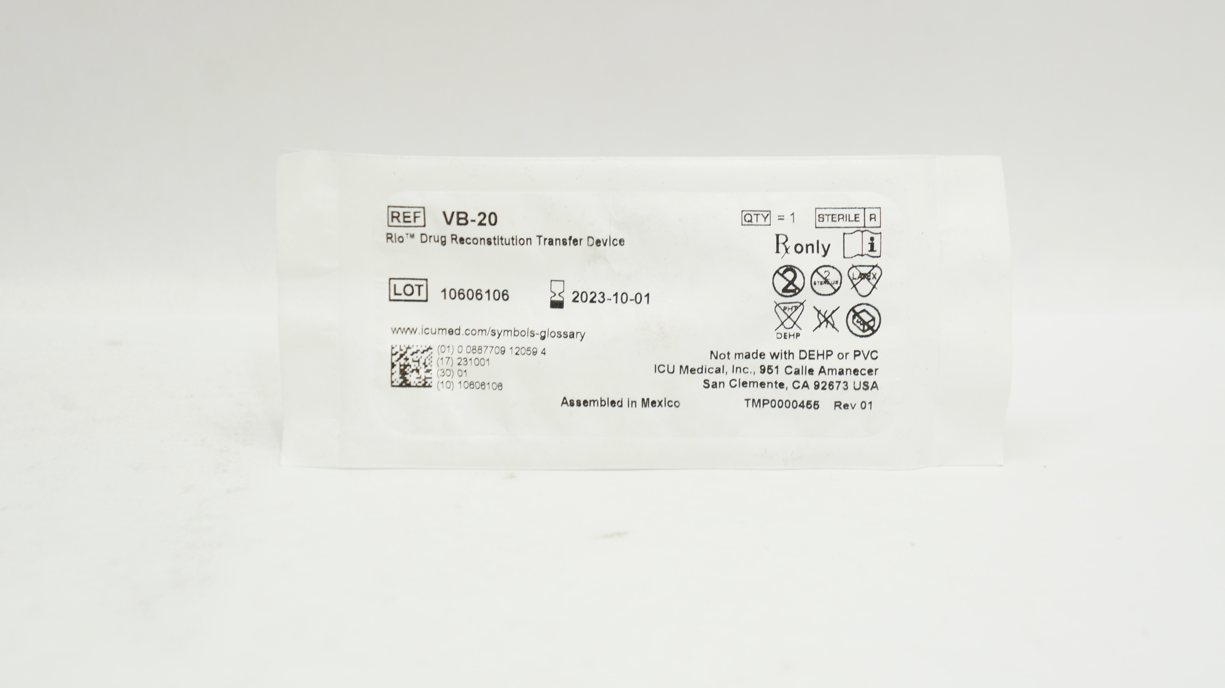 ICU Medical VB-20 Rio Drug Reconstitution Transfer Device