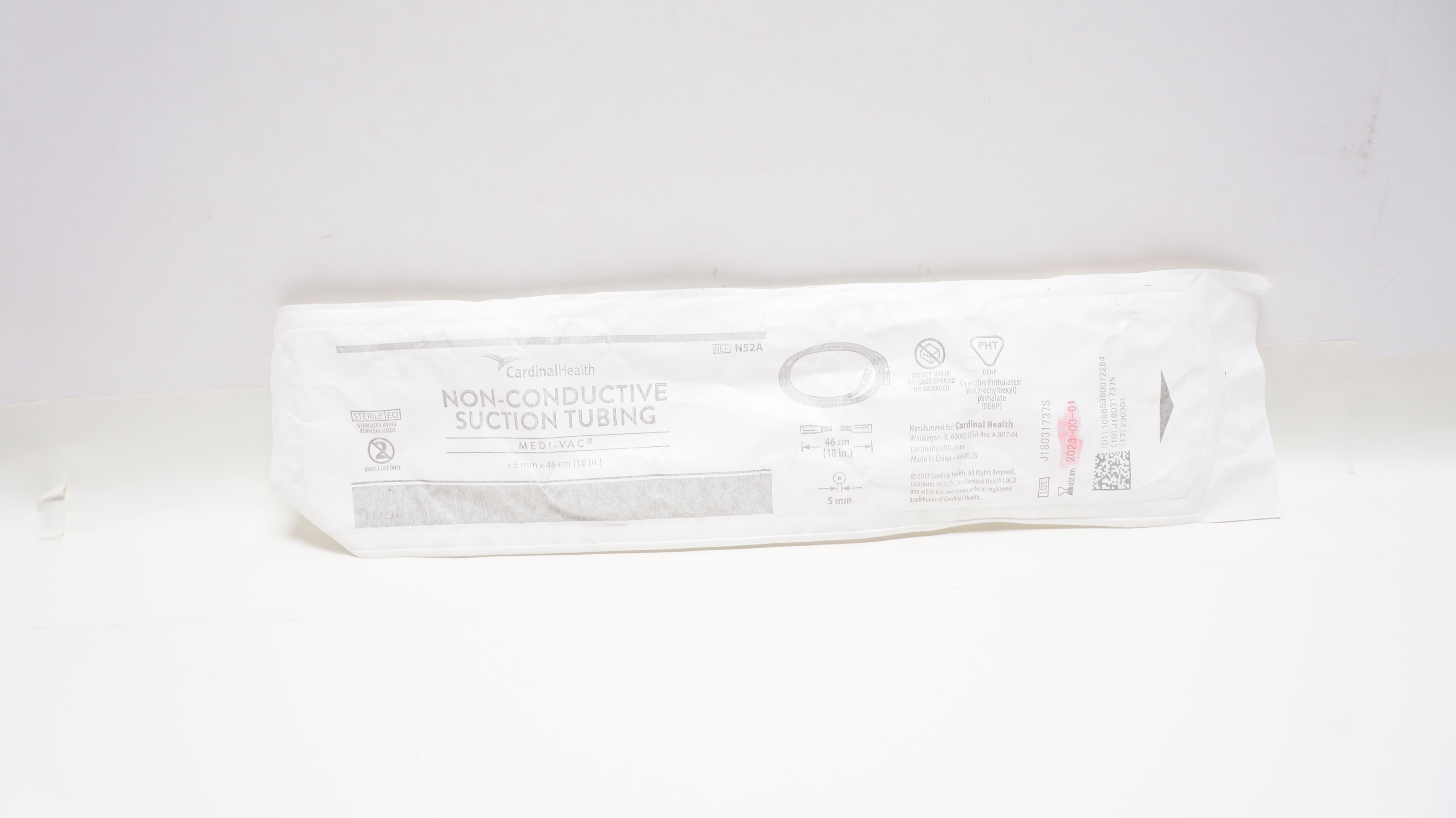 Cardinal Health N52A Medi-Vac Non-Conductive Suction Tubing 5mm x 18inch (x)