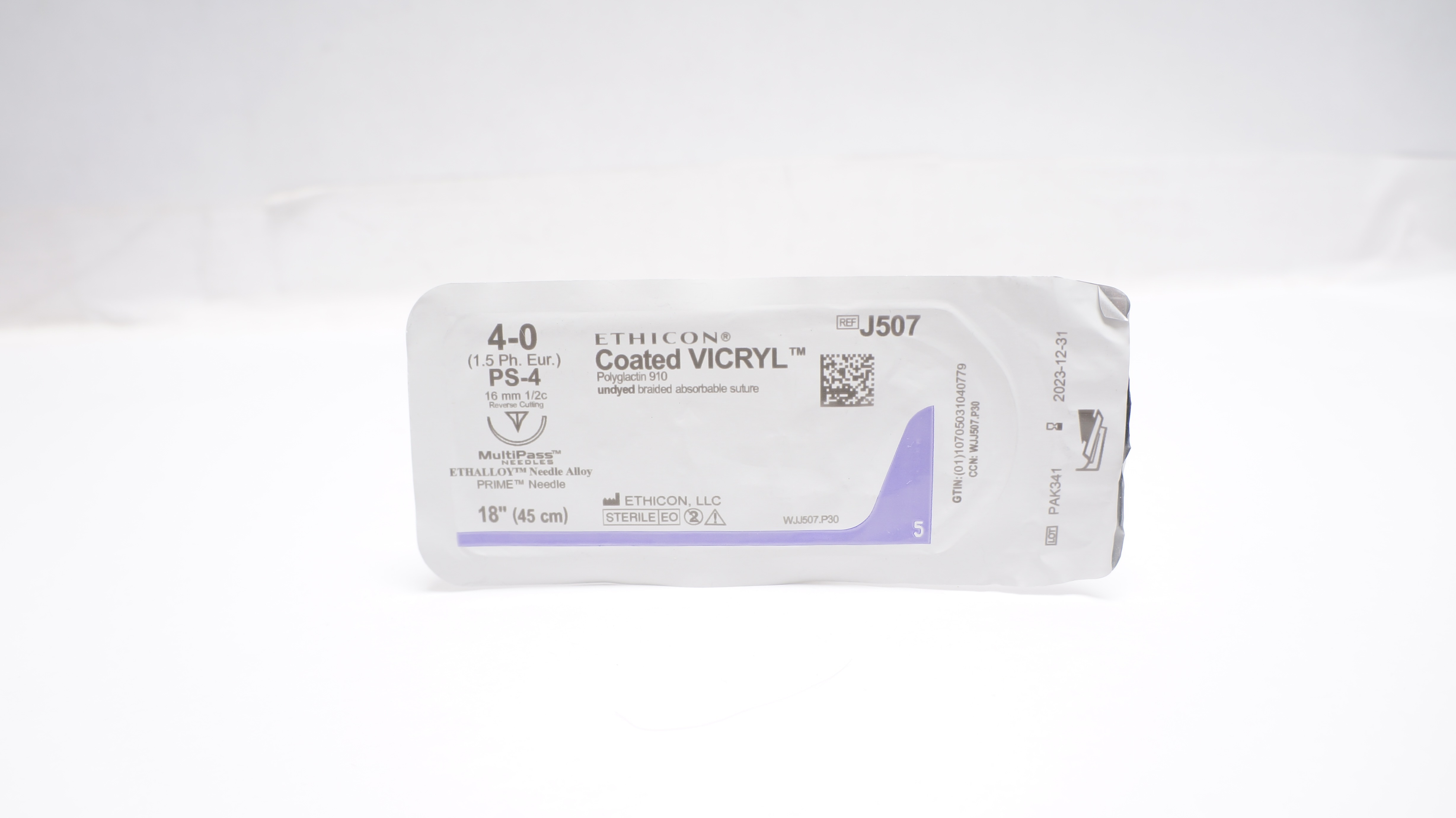 Ethicon J507 4-0 VICRYL Stre PS-4 16mm 1/2c Reverse Cutting, 18inch (x)