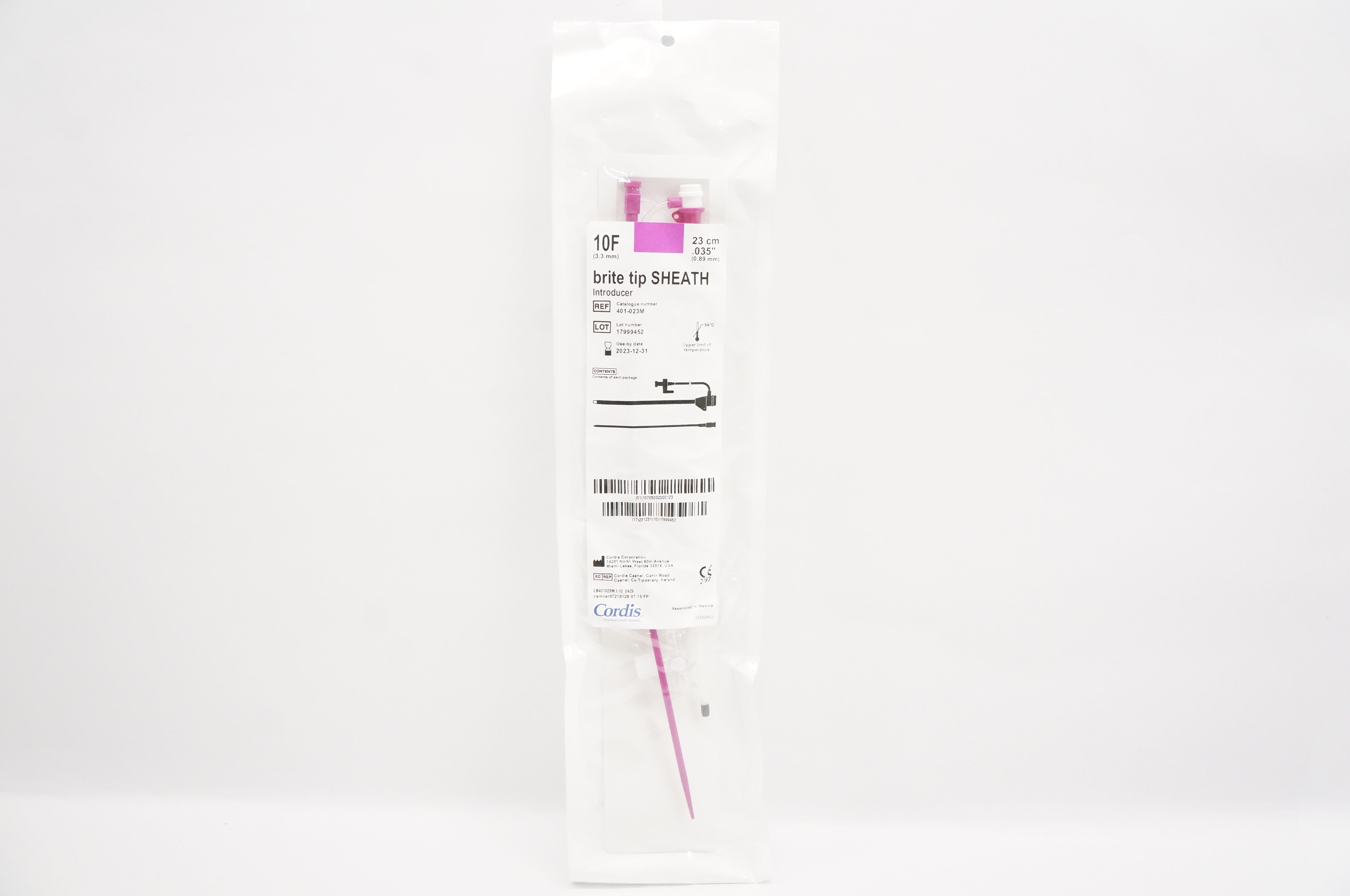 Cordis 401-023M Brite Tip Sheath Introducer 10F x 23cm x .035inch