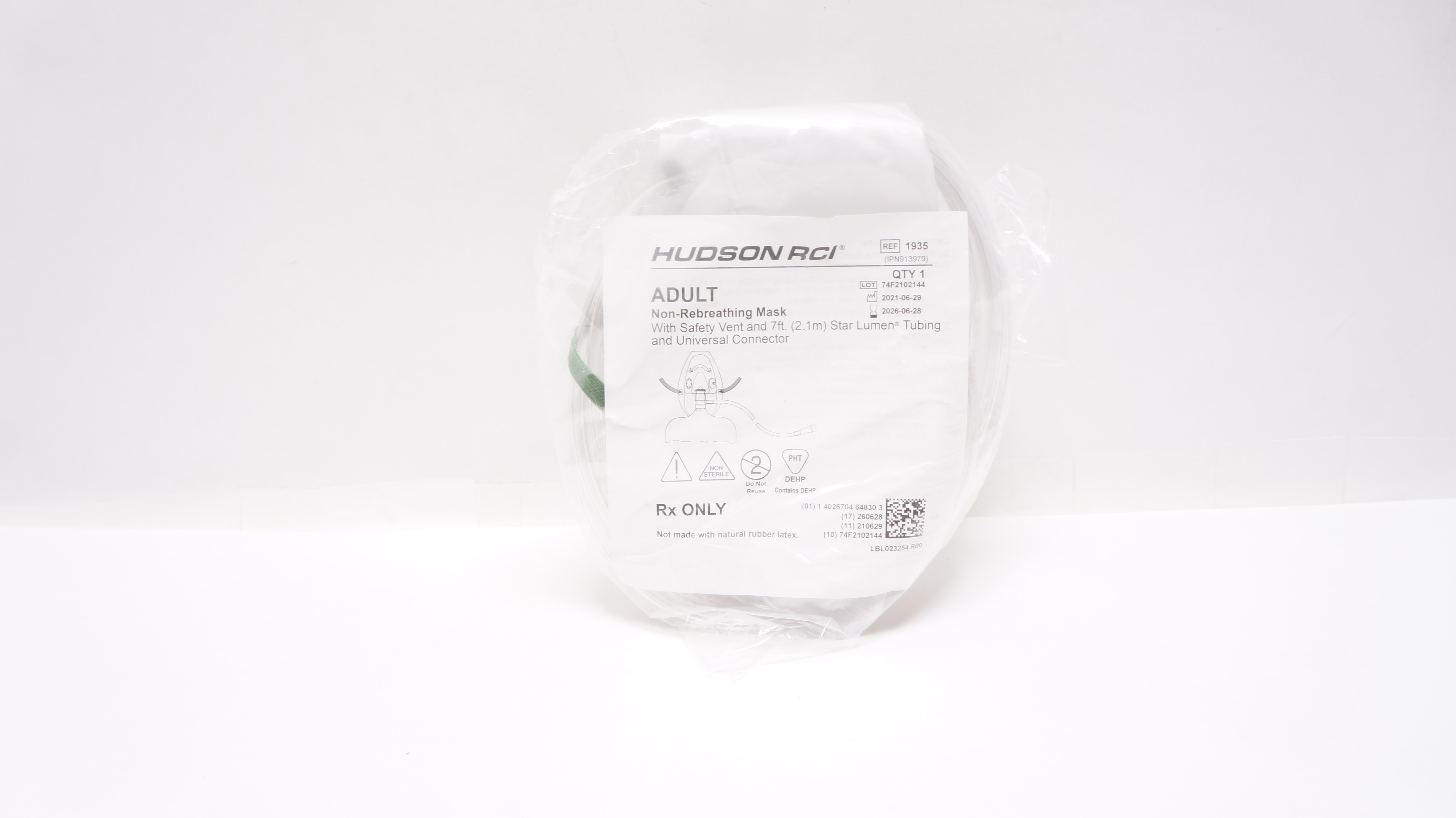 Teleflex 1935 Hudson RCI Adult Non-Rebreathing Oxygen Mask With 7ft. Tubing