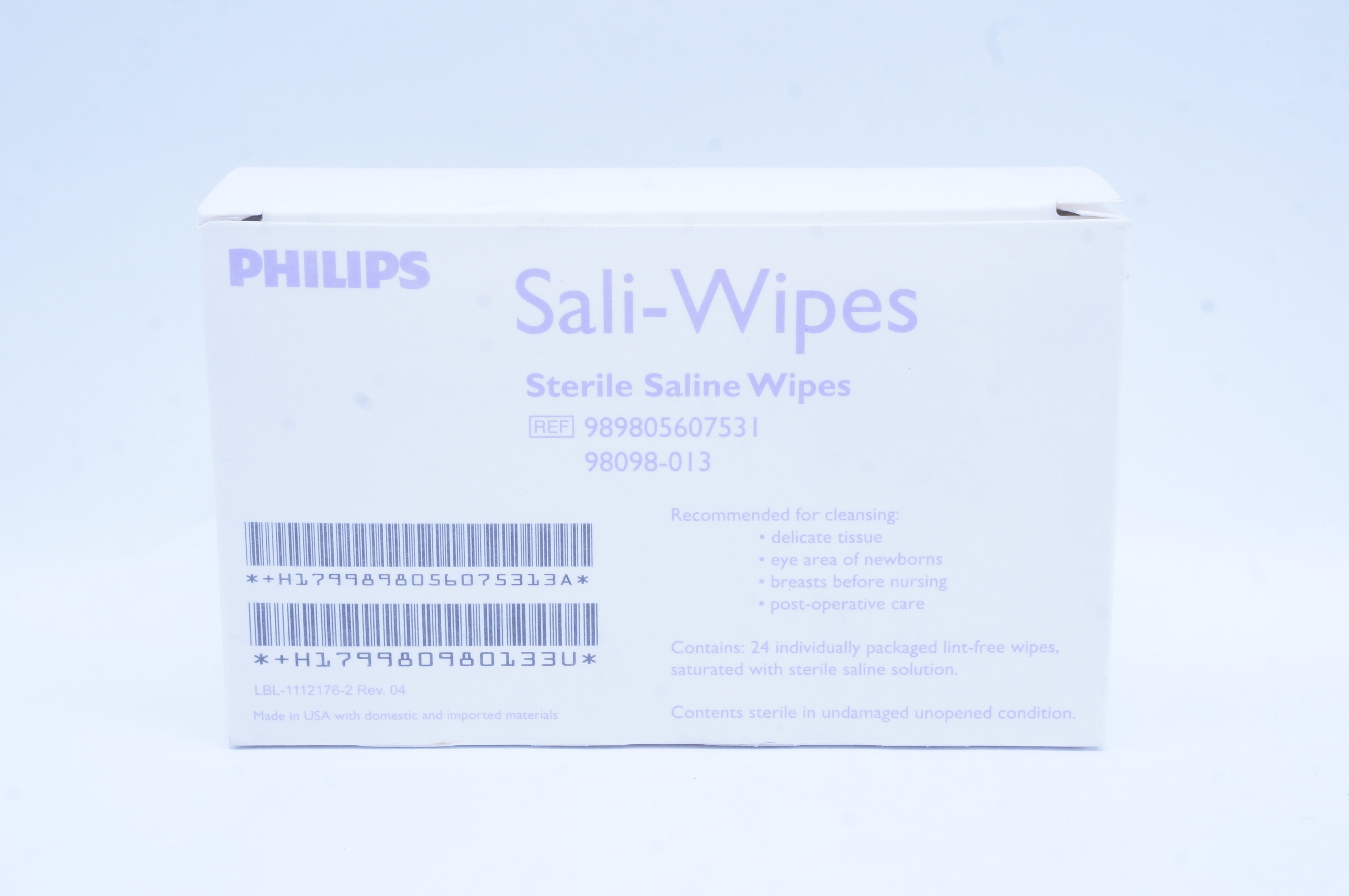 Philips 98098-013 Sali-Wipes Sterile Saline Wipes 6 inch x 4 inch - Box of 24