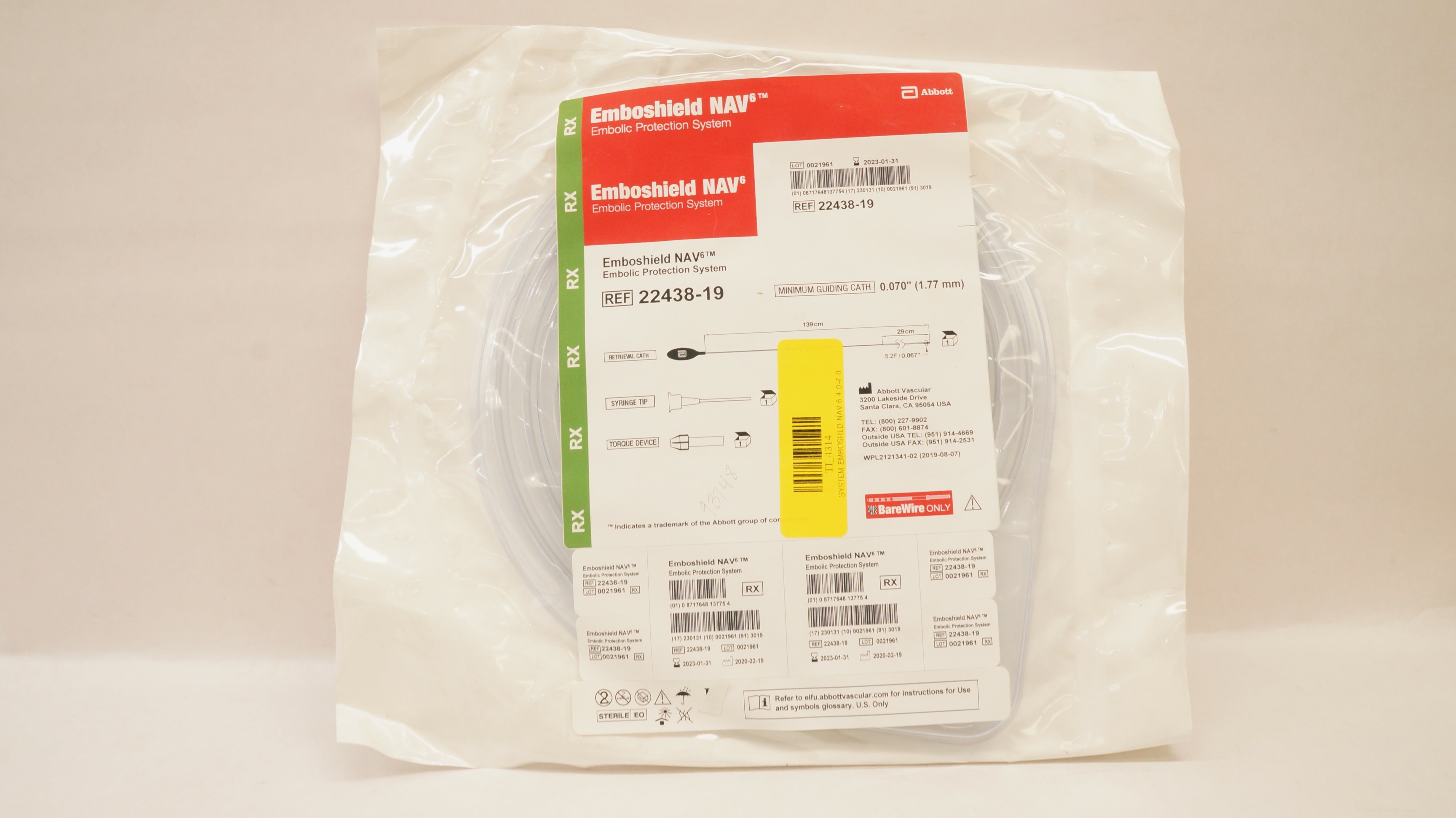 Abbott 22438-19 Emboshield NAV Embolic Protection System 0.070inch x 139cm (x)