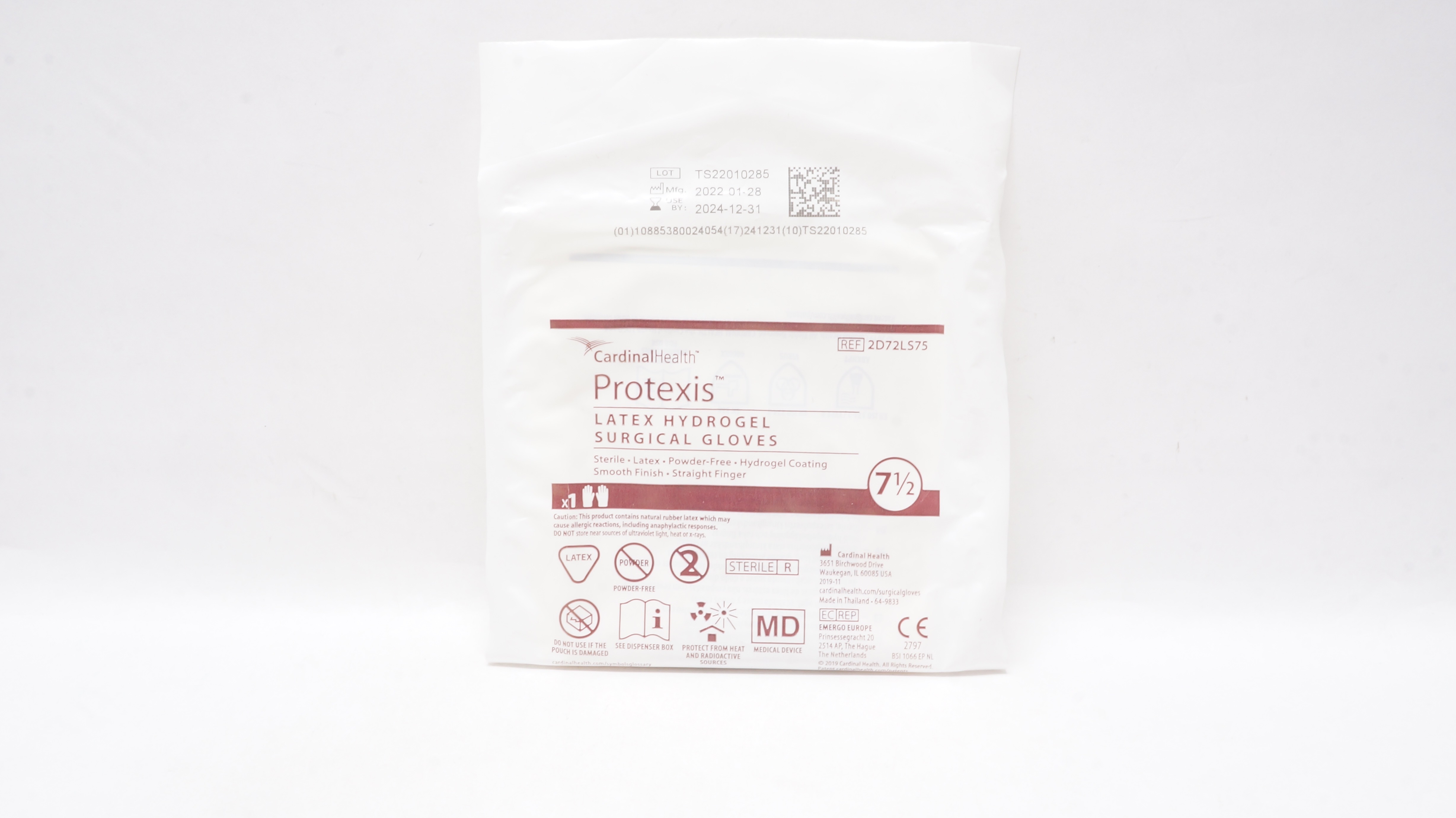 Cardinal Health 2D72LS75 Protexis Latex Hydrogel Surgical Gloves Size 7-1/2