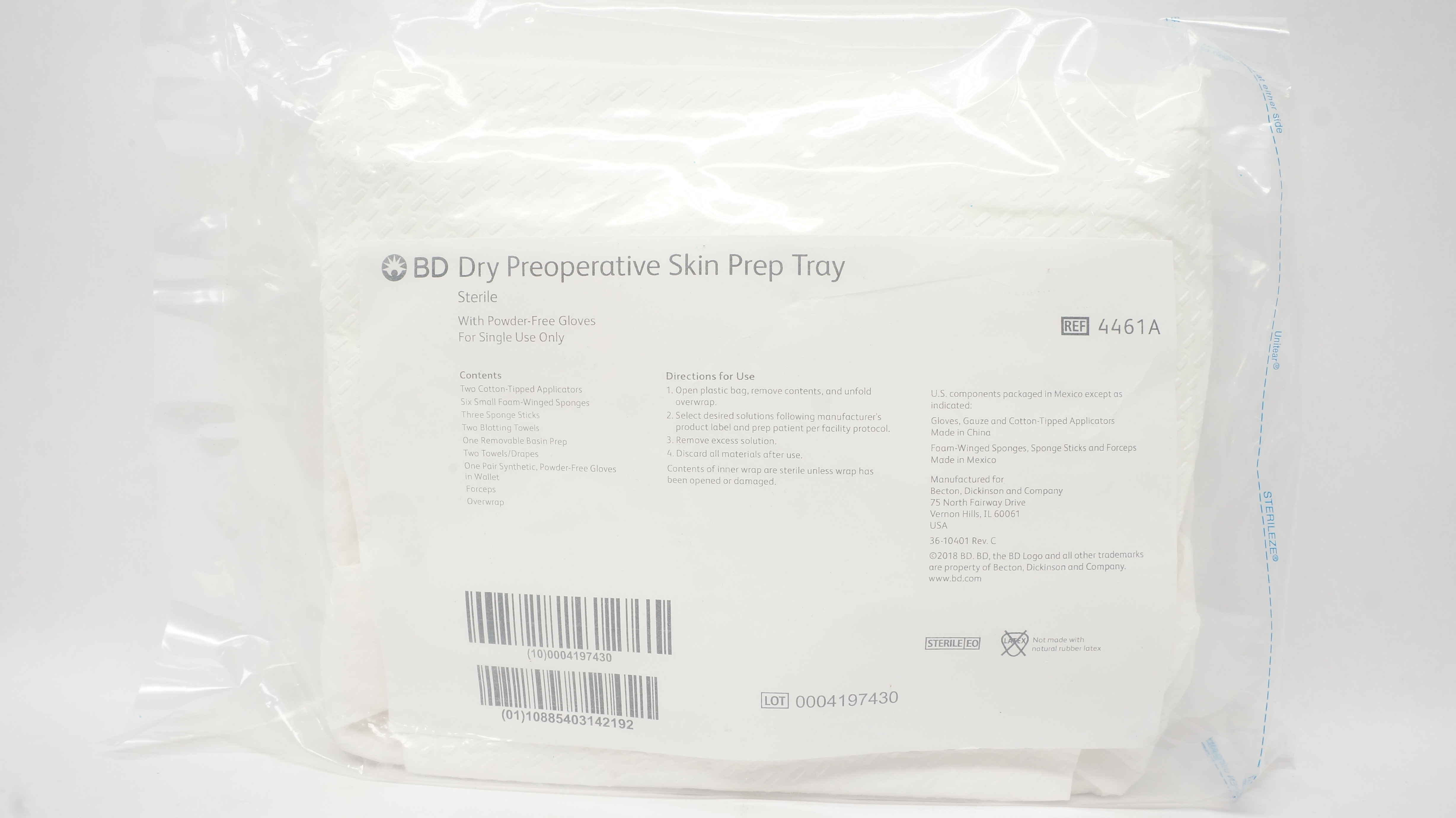 BD 4461A Dry Preoperative Skin Prep Tray with Powder-Free Gloves
