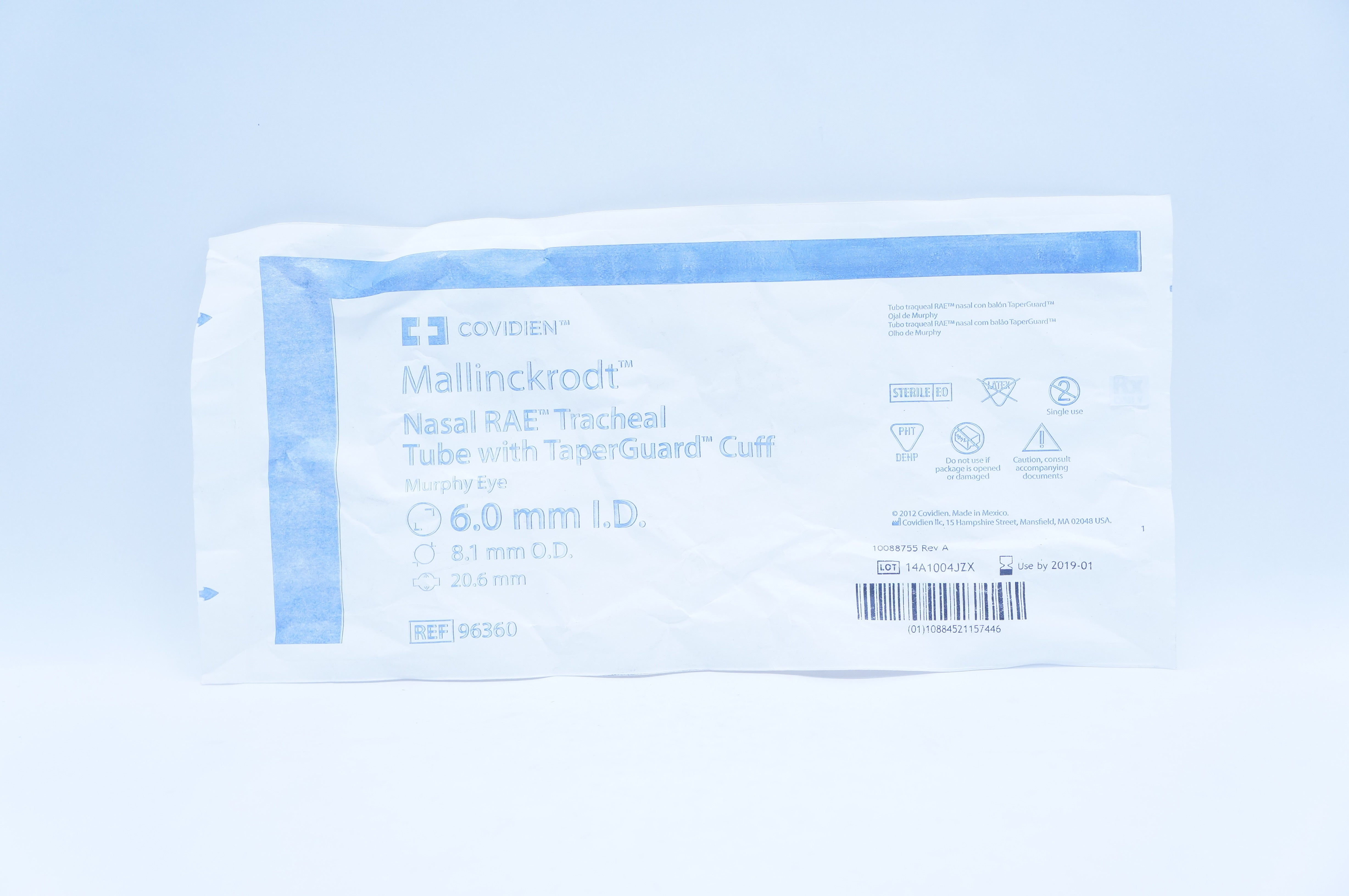 Covidien 96360 Nasal RAE Tracheal Tube, TaperGuard Cuff 6.0mm ID, 8.1mm OD (x)