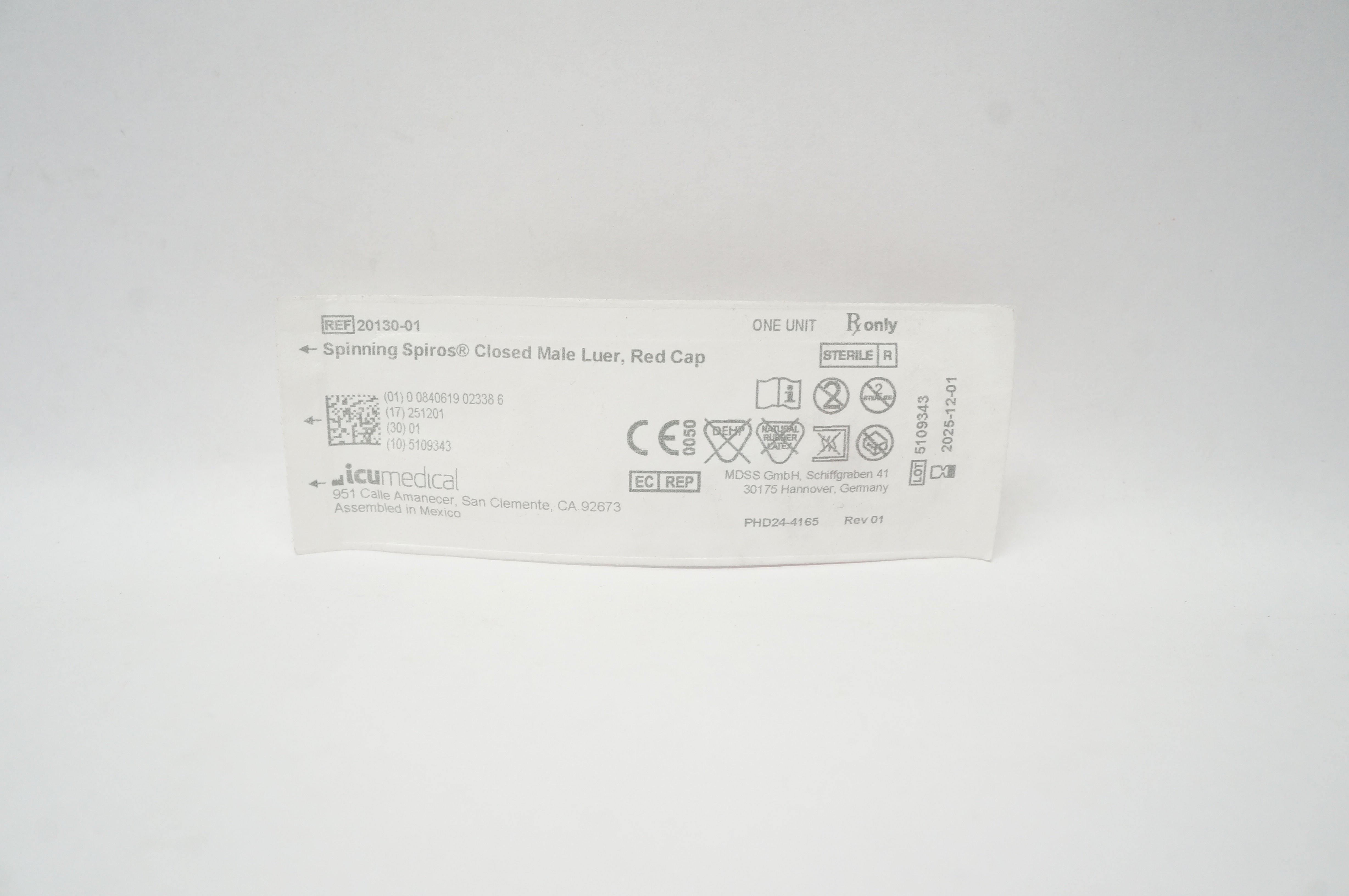 ICU Medical 20130-01 Spinning Spiros Closed Male Luer Red Cap