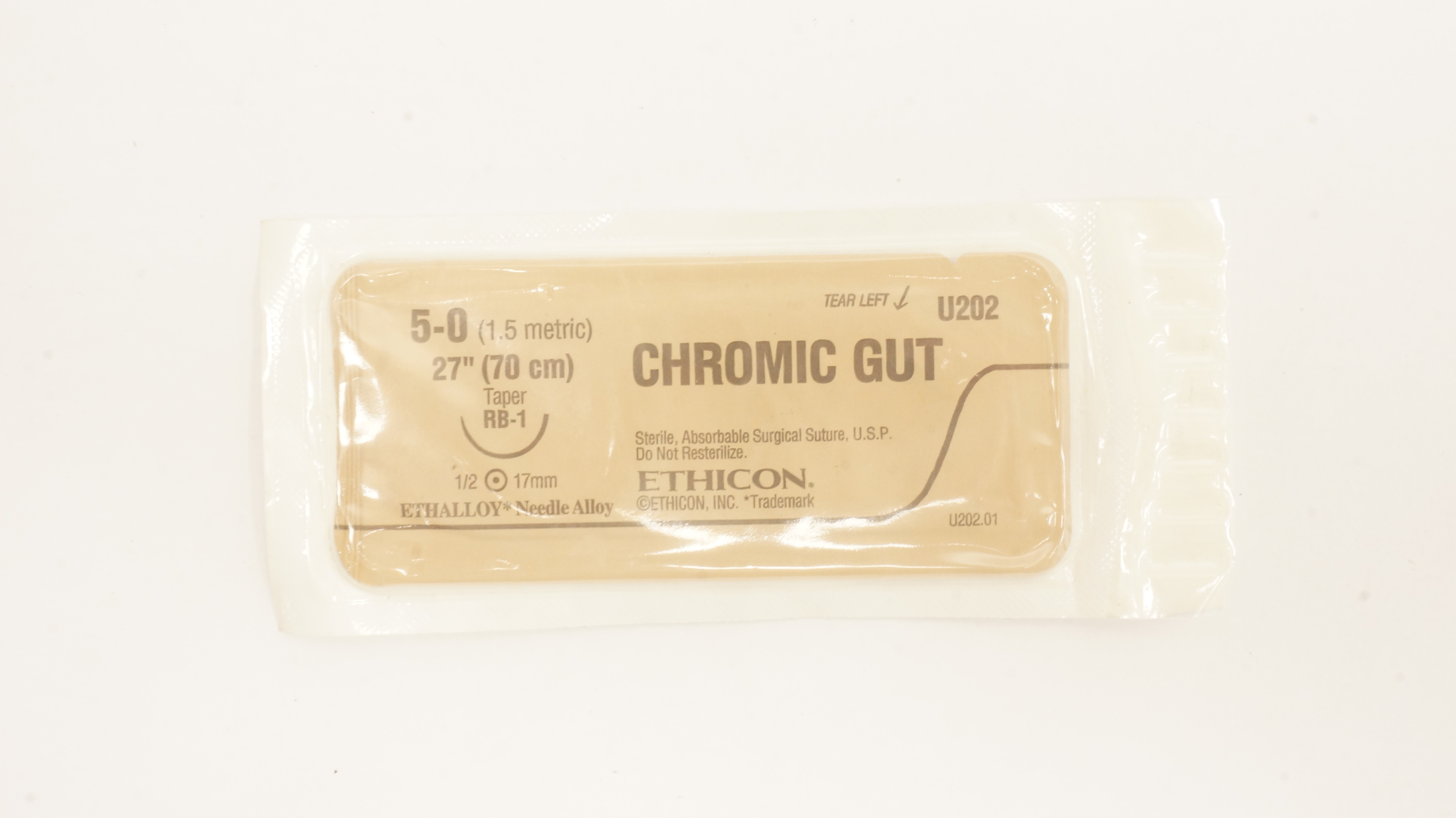 Ethicon U202 5-0 CHROMIC GUT Surgical Stre RB-1 17mm 1/2c Taper 27inch (x)
