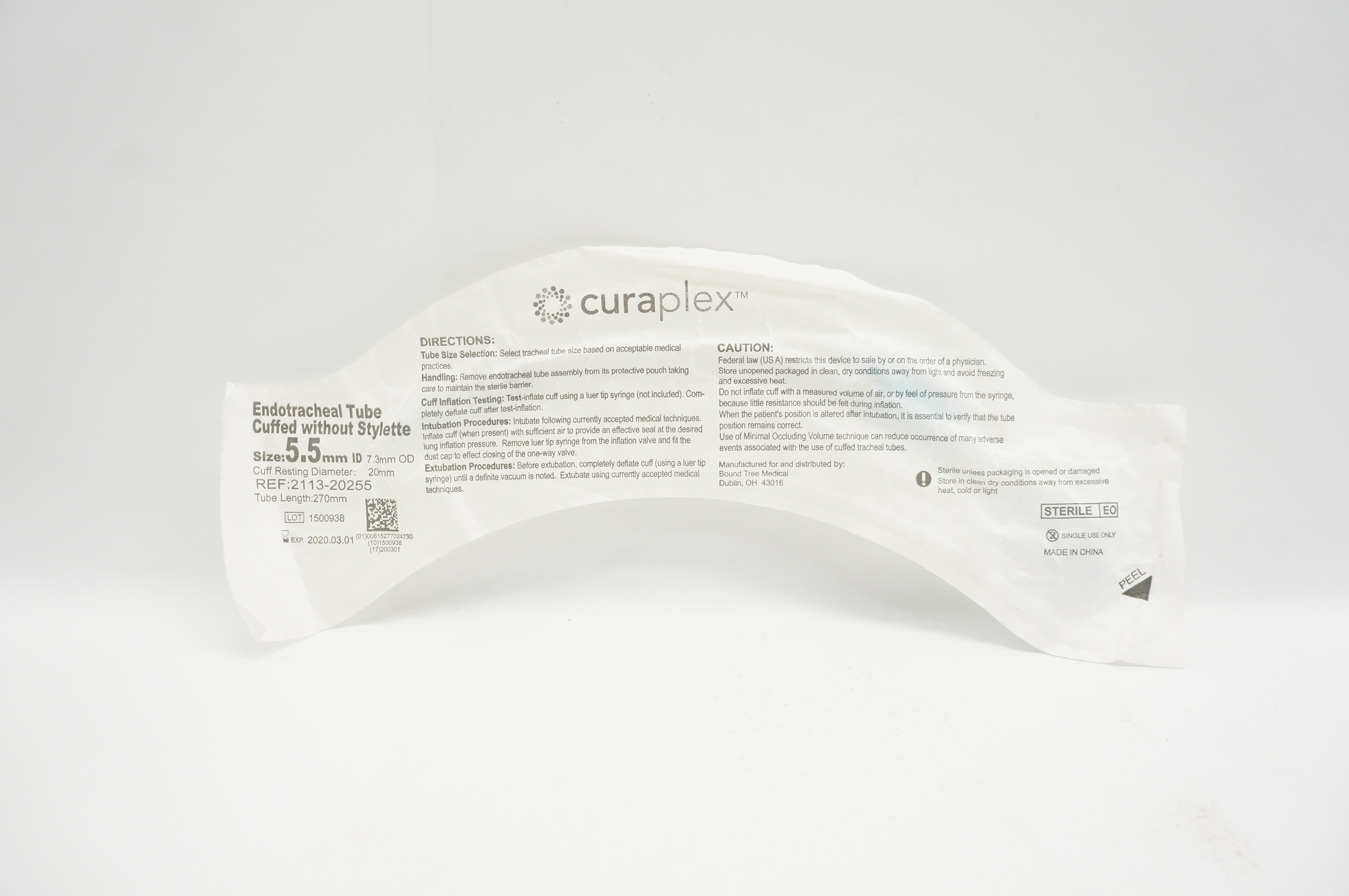 Curaplex 2113-20255 Endotracheal Tube, Uncuffed without Stylette 5.5 ID (x)