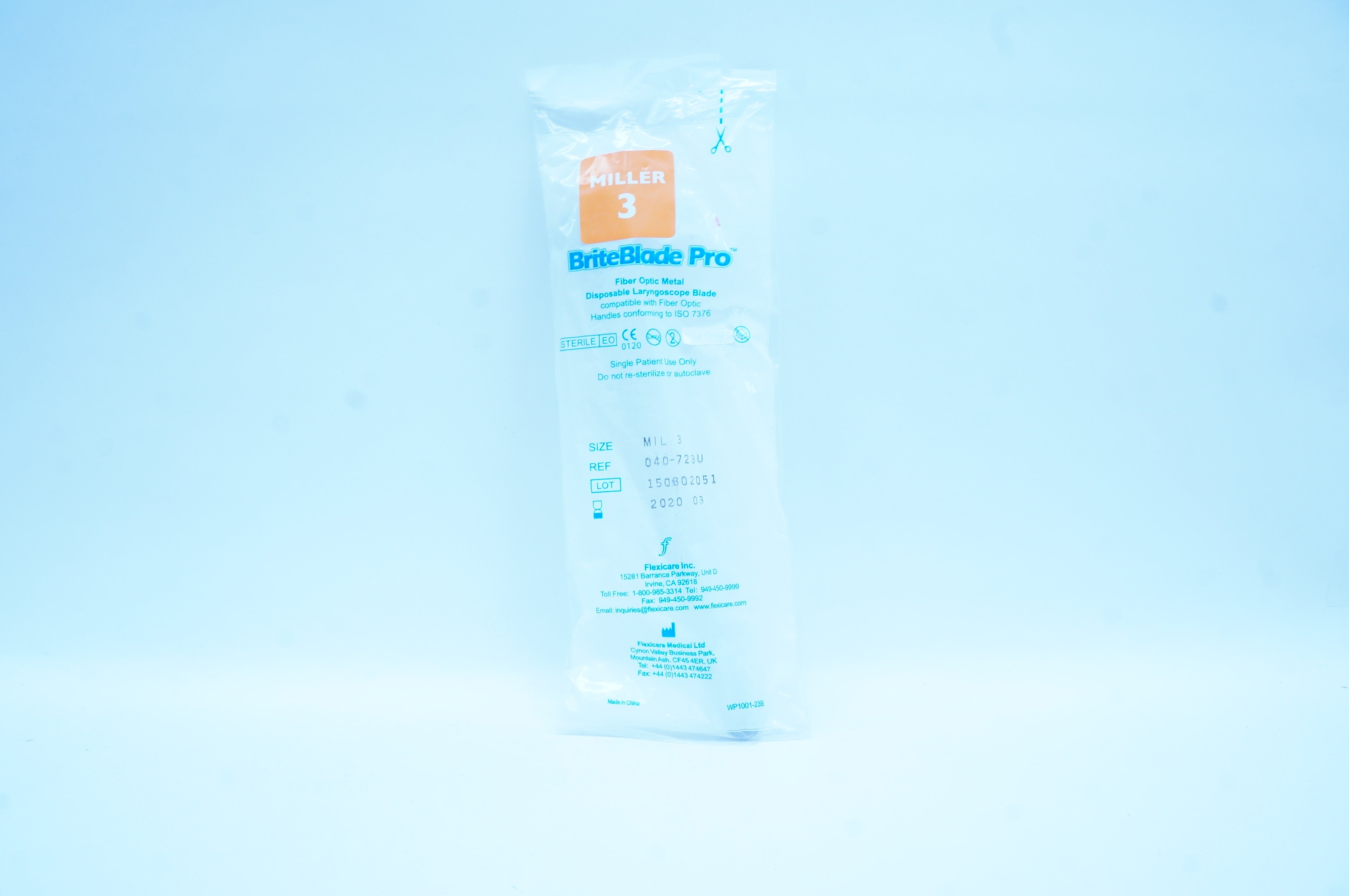 Flexicare 040-723U BriteBlade Pro Fiber Optic Metal, Miller 3 (x)