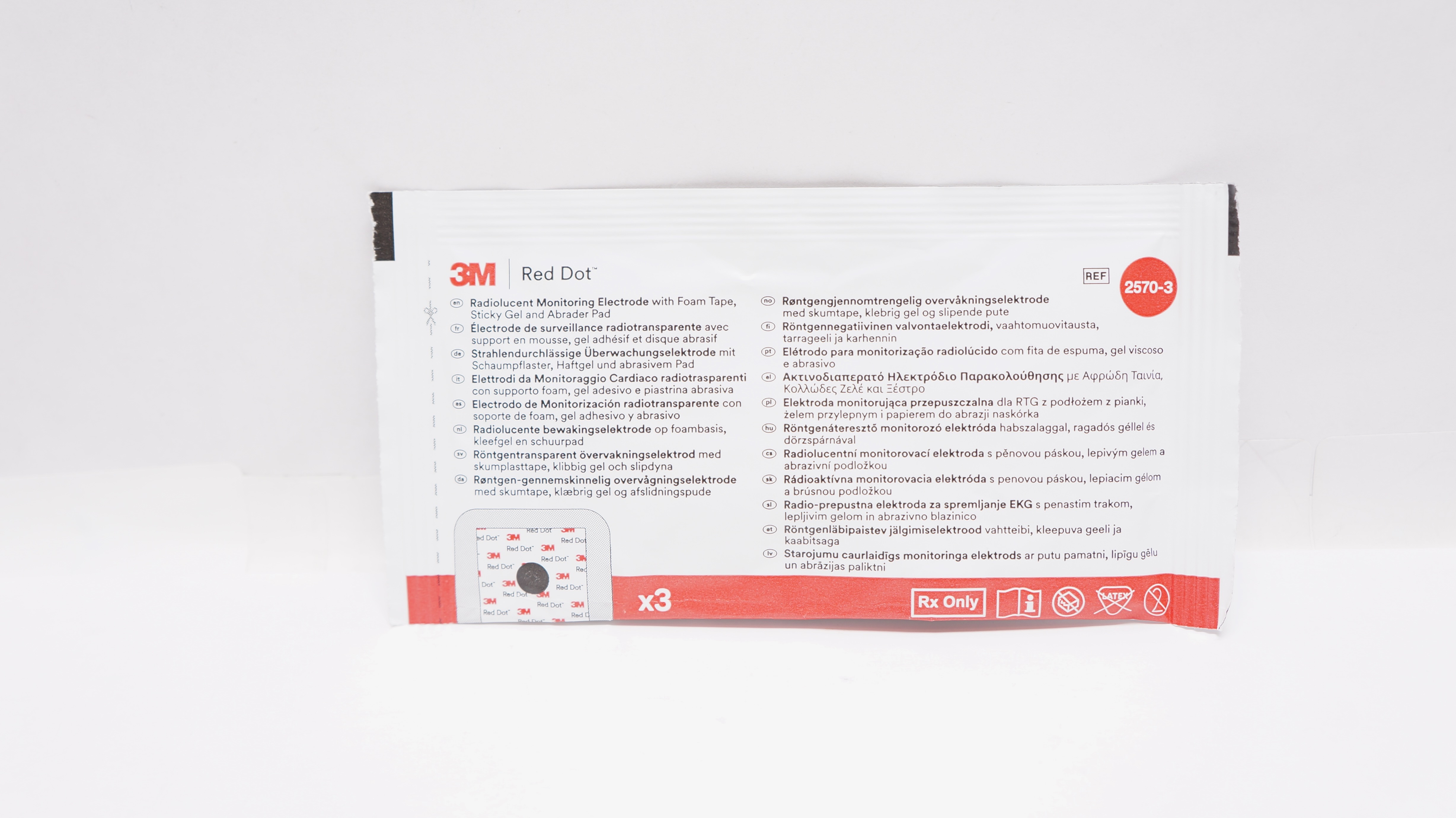 3M 2570-3 Red Dot Radiolucent Monitoring Electrode - Pack of 3