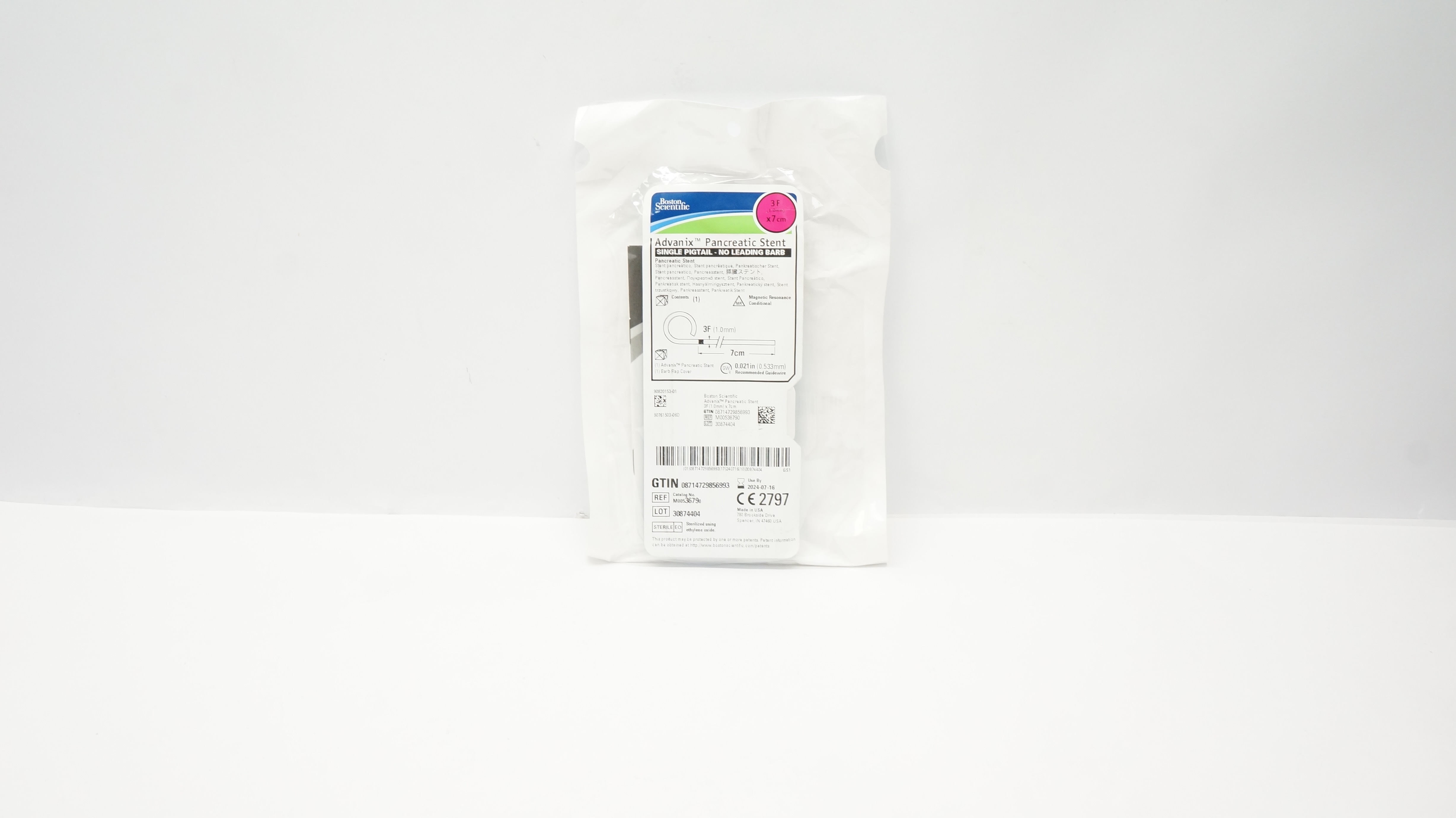 Boston Scientific M00536790 Advanix Single Pigtail Pancreatic Stnt 3F x 7cm (x)