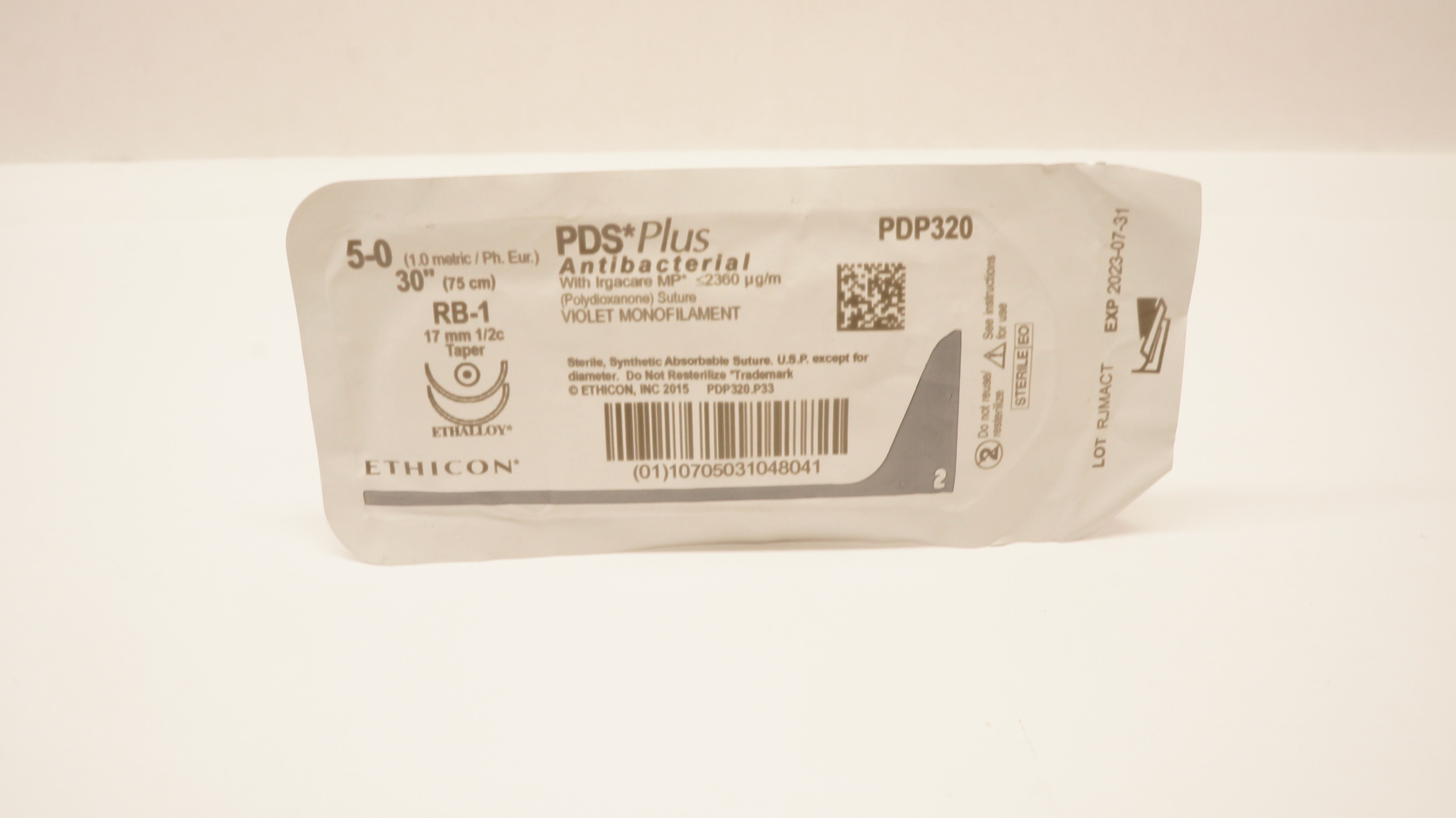Ethicon PDP320 5-0 PDS Plus Antibacterial Stre , RB-1, 17mm 1/2c Taper, 30in.(x)