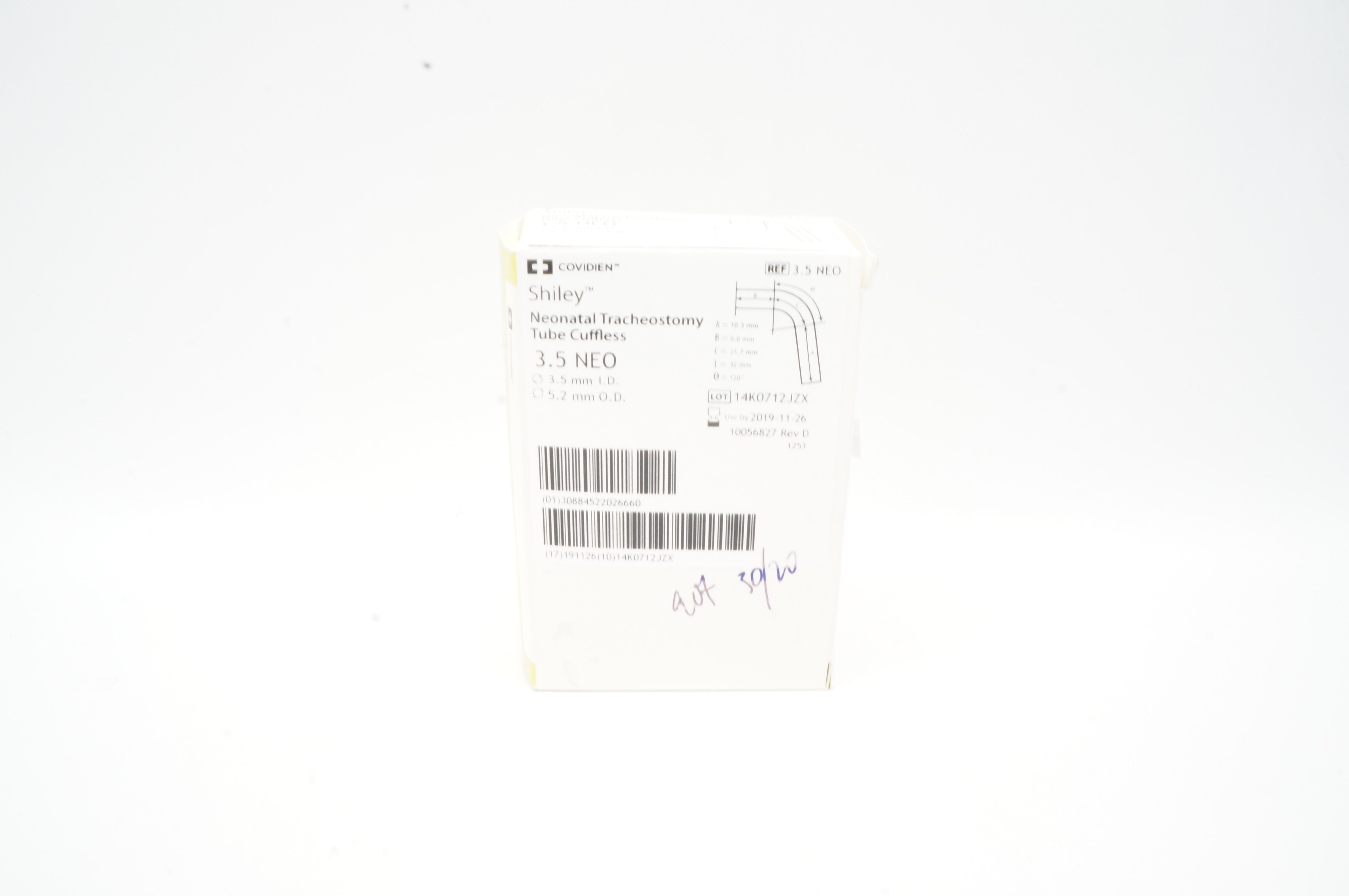 Covidien 3.5NEO Neonatal Tracheostomy Tube Cuffless 3.5mm ID, 5.2mm OD (x)