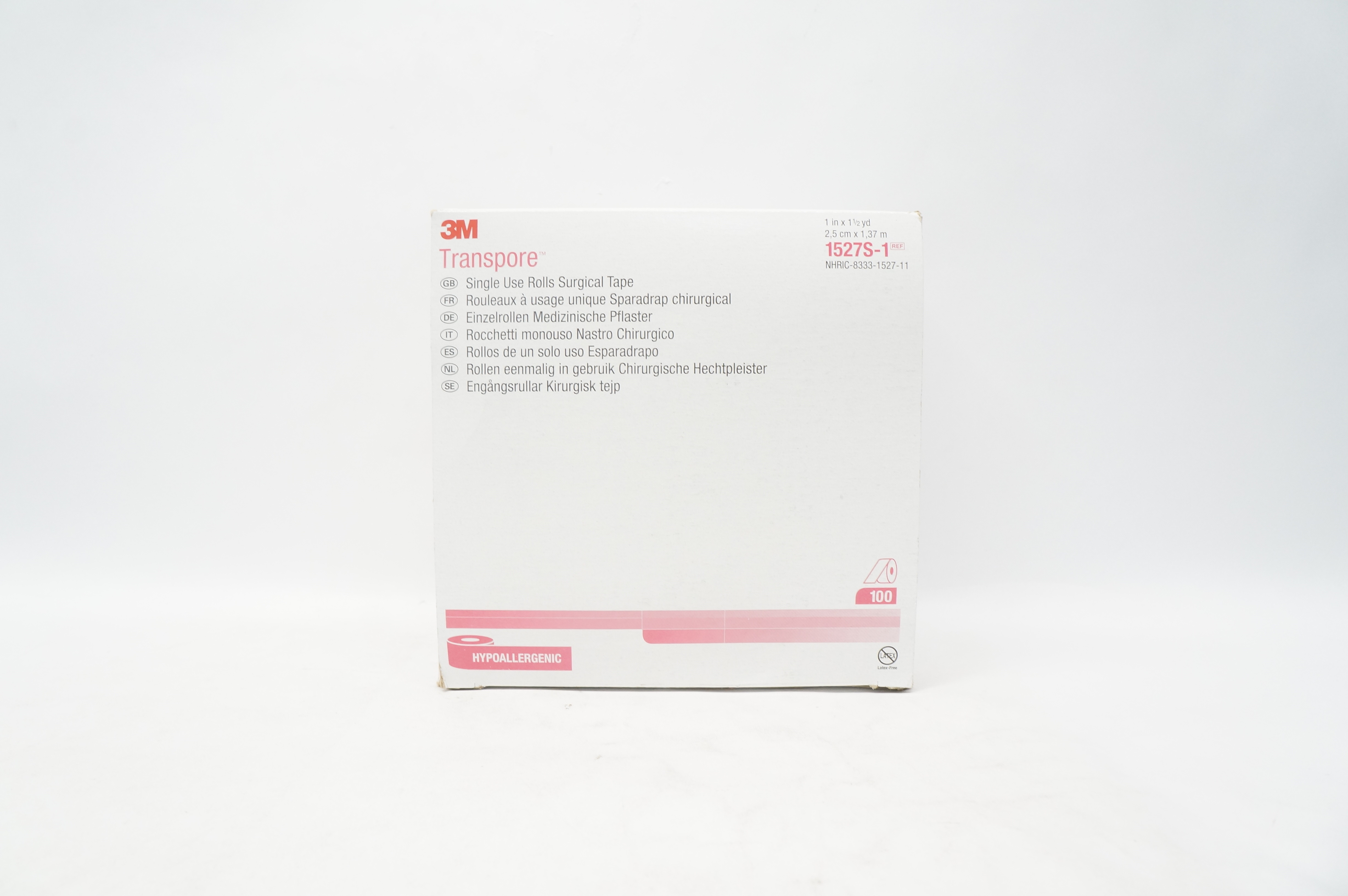 3M 1527S-1 Transpore Surgical Tape 1inch x 1.5yd - Box of 100