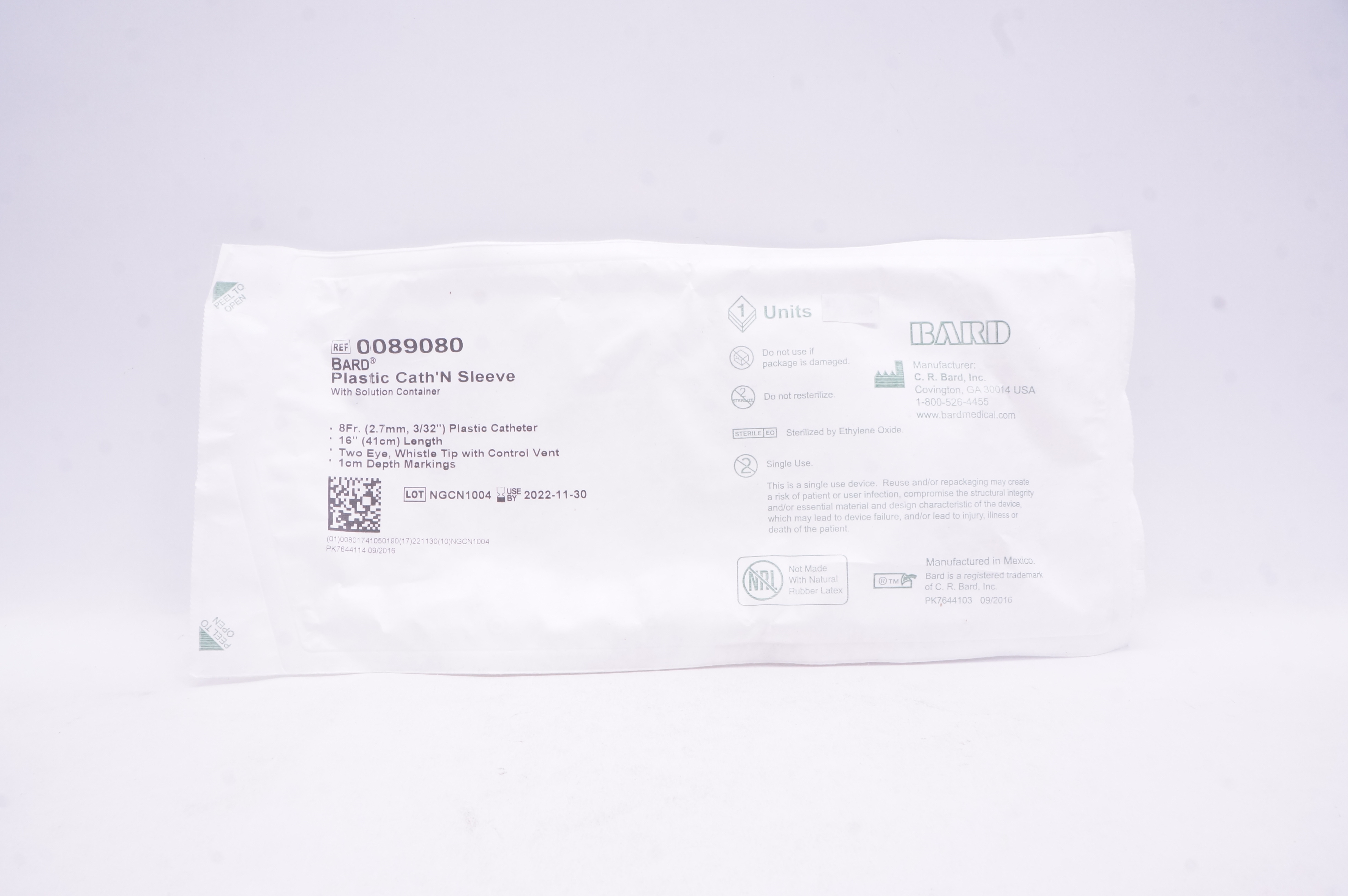 Bard 0089080 Plastic Cath'N Sleeve W/Solution Container 8Fr x 16inch x 1cm (x)