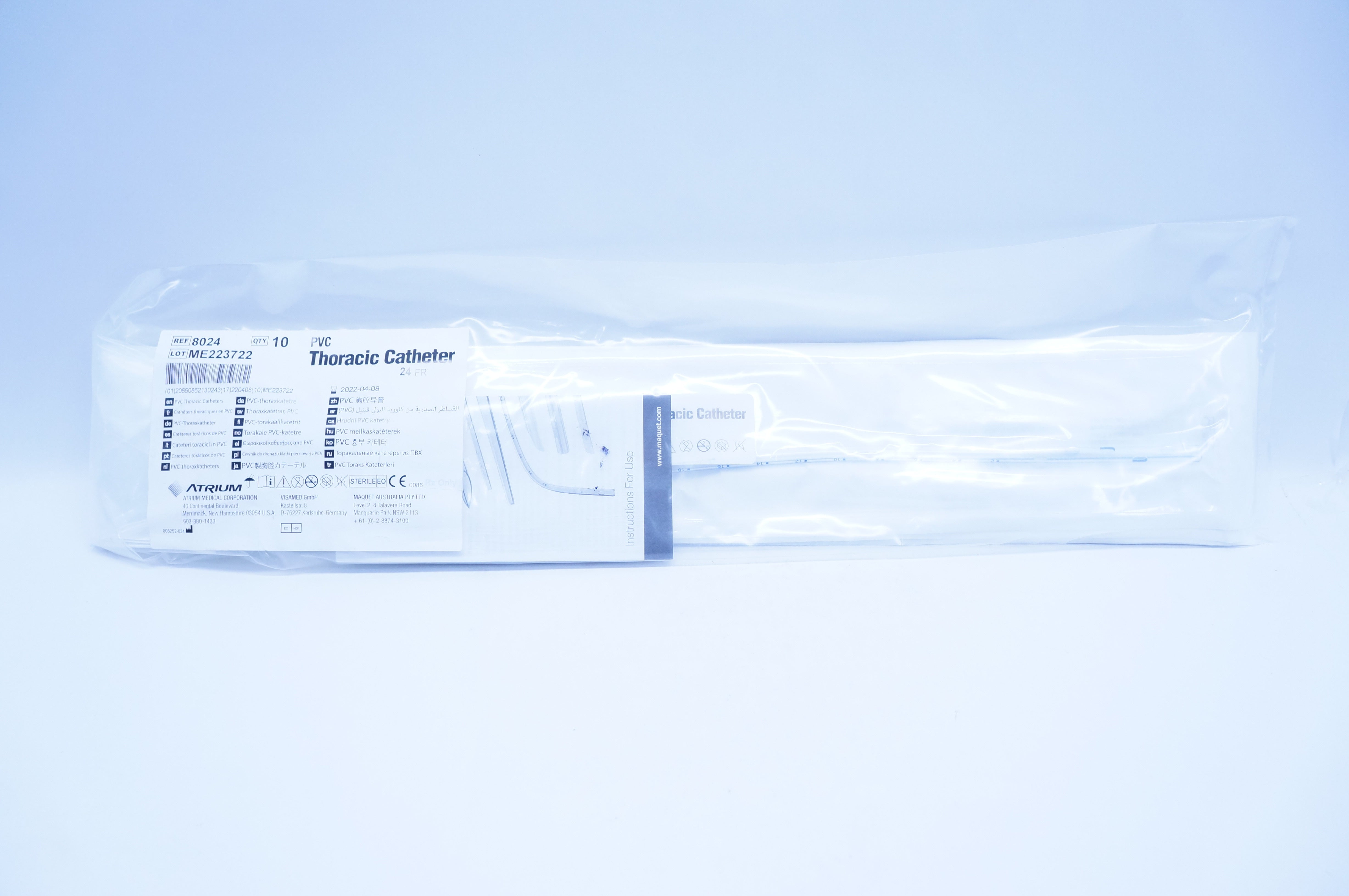 Atrium 8024 PVC Thoracic Cath. 24 Fr. - Pack of 10