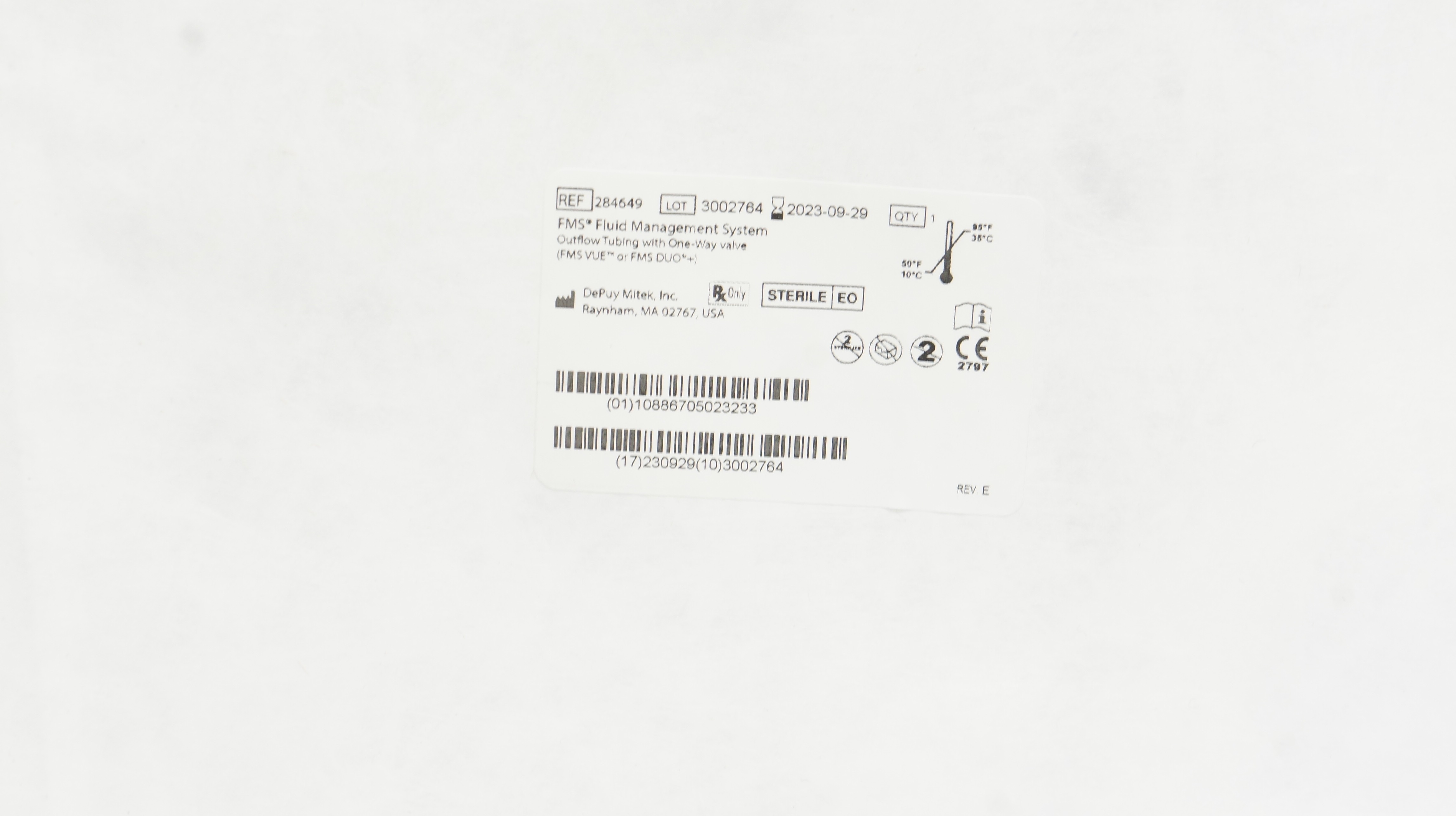 DePuy 284649 FMS Fluid Management System Outflow Tubing With One-Way Valve (x)