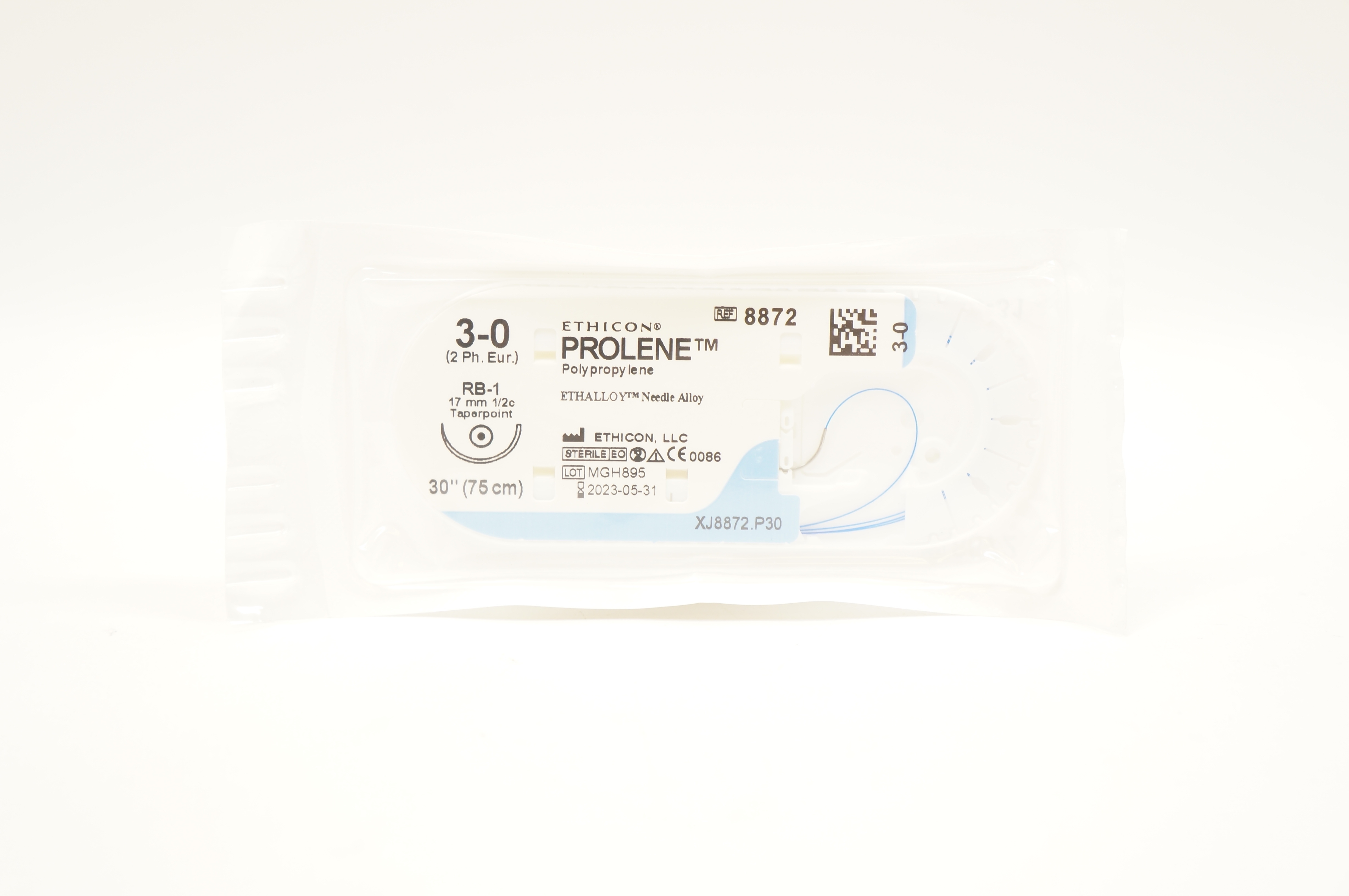 Ethicon 8872 3-0 PROLENE, RB-1, 17mm 1/2c Taperpoint, 30inch