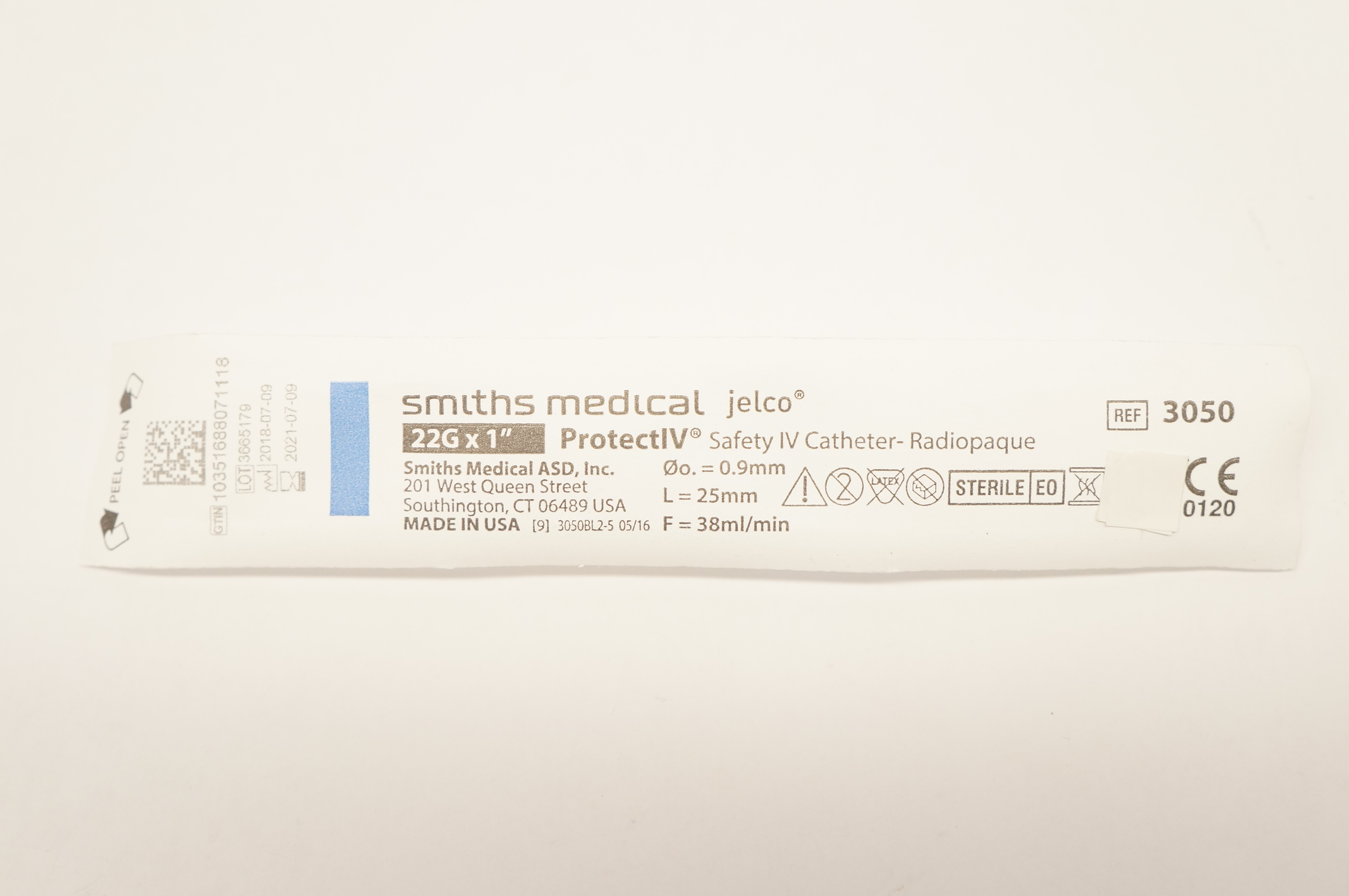 Smiths Medical 3050 JELCO ProtectIV Safety I.V. Cath. 22G x 1inch (x)