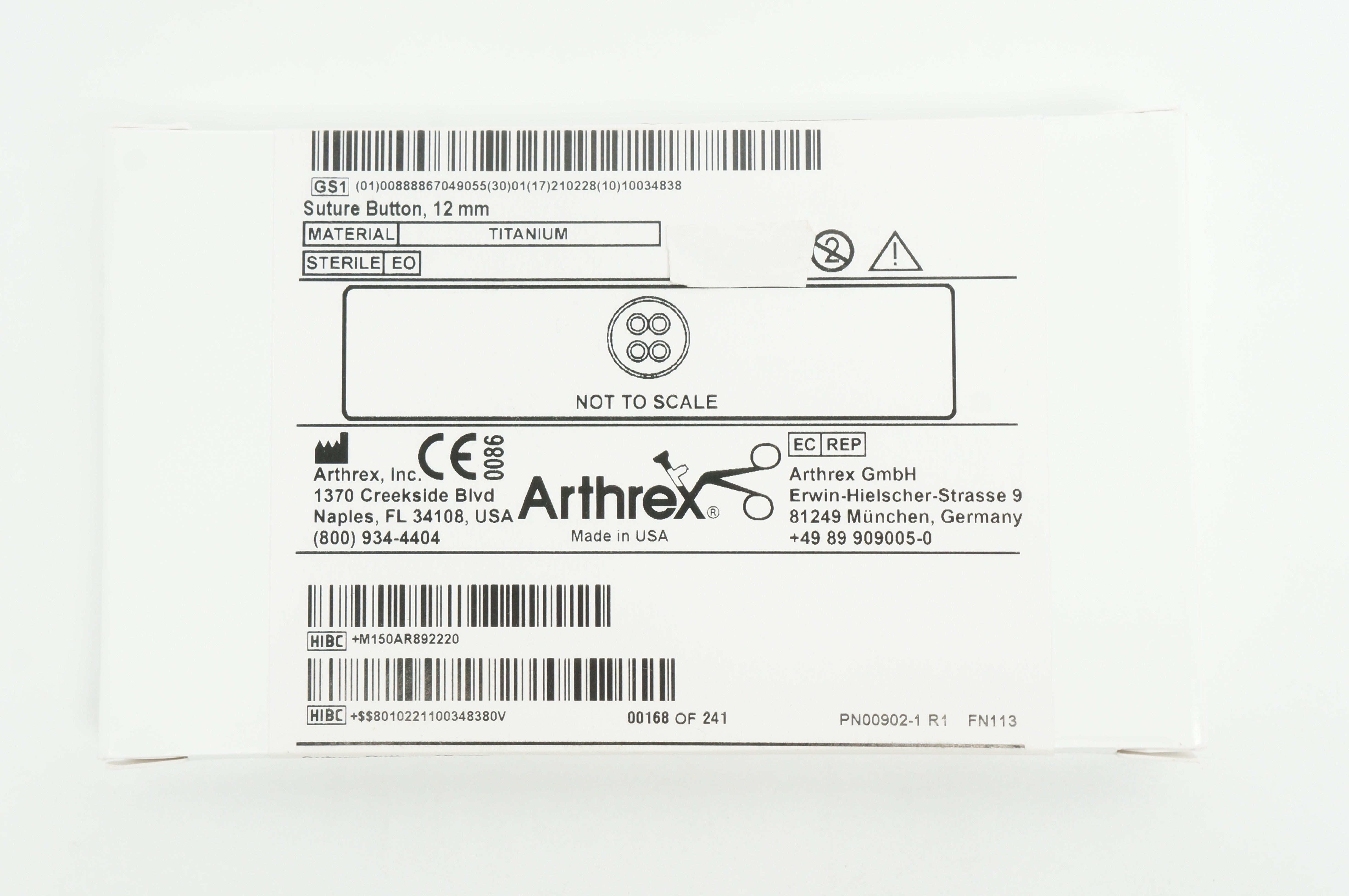 Arthrex AR-8922 Titanium Suture Button, 12mm