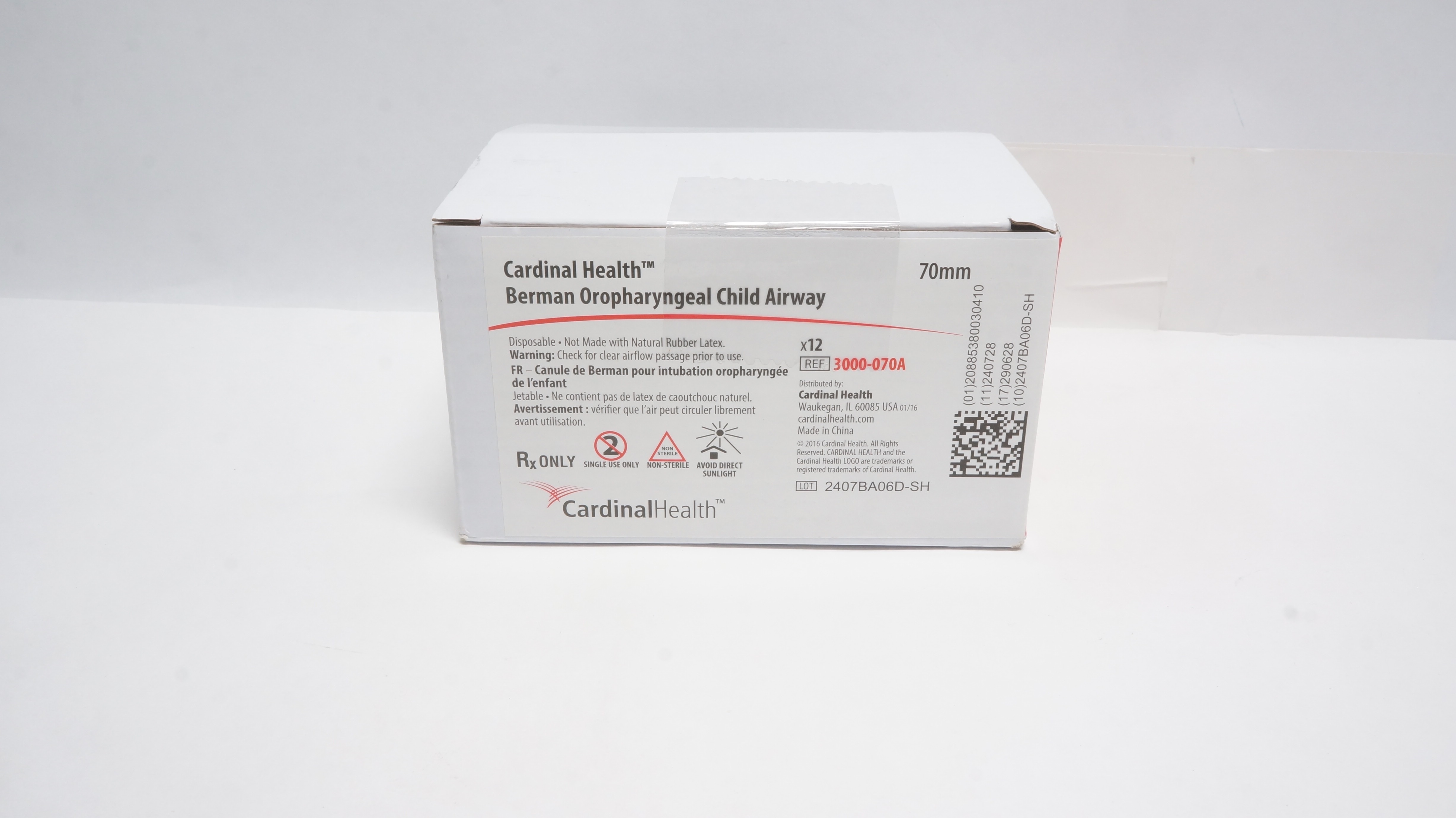 Cardinal Health 3000-070A Berman Oropharyngeal Child Airway 70mm - Box of 12