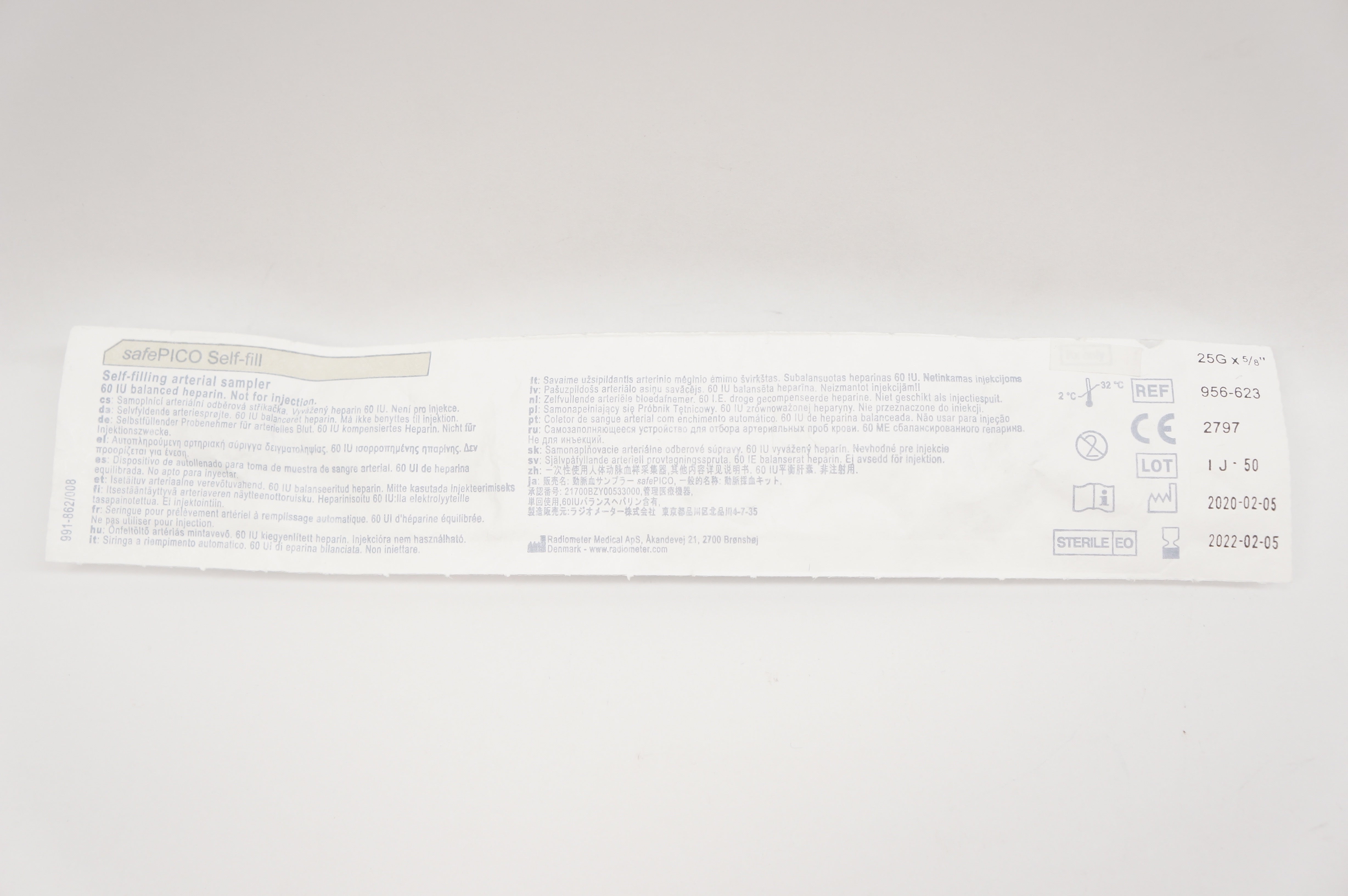 Radiometer Medical 956-623 SafePICO Self-Filling Arterial Sampler 25G x 5/8inch