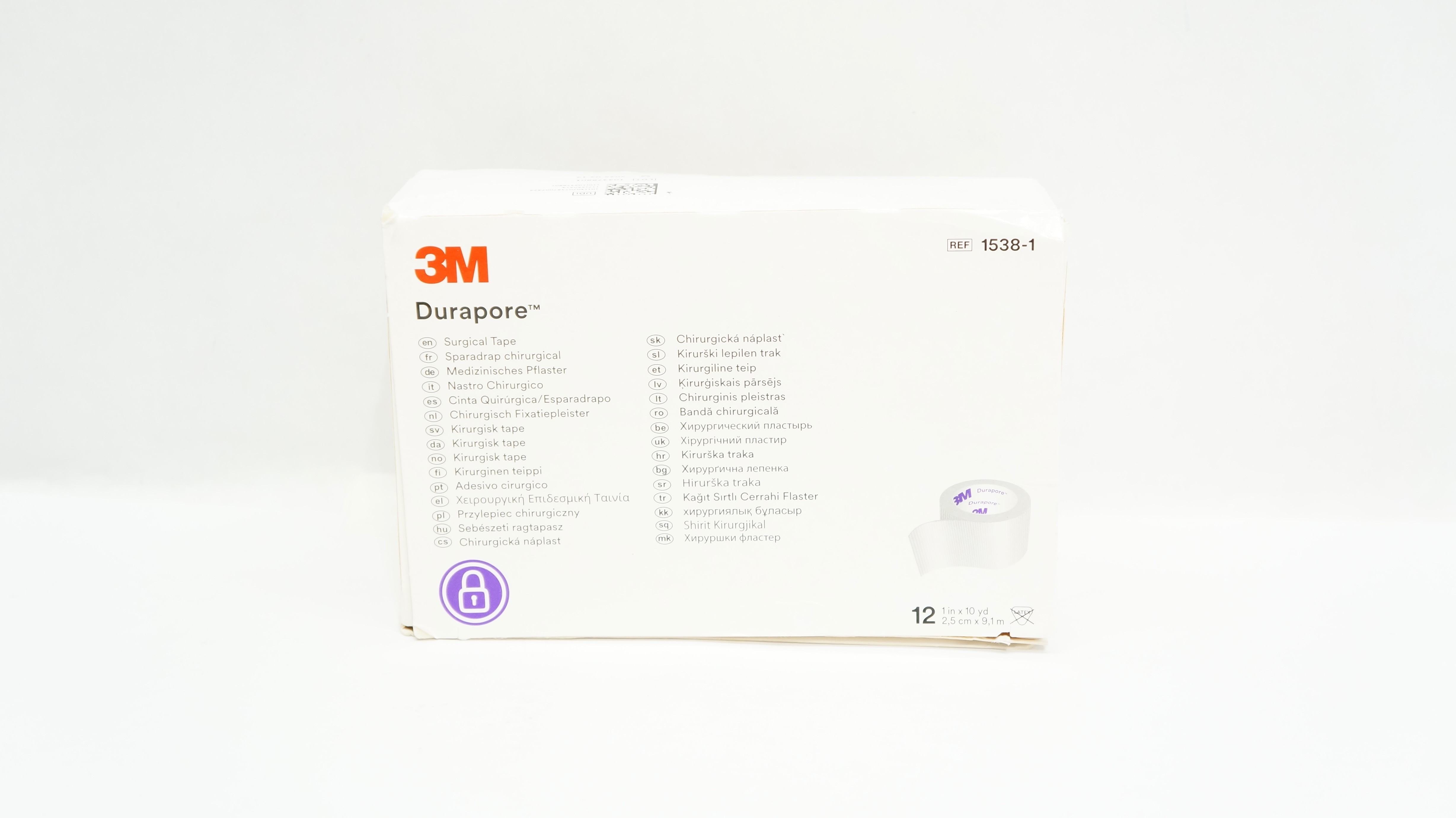 3M 1538-1 Durapore Surgical Tape 1inch x 10yd. - Box of 12