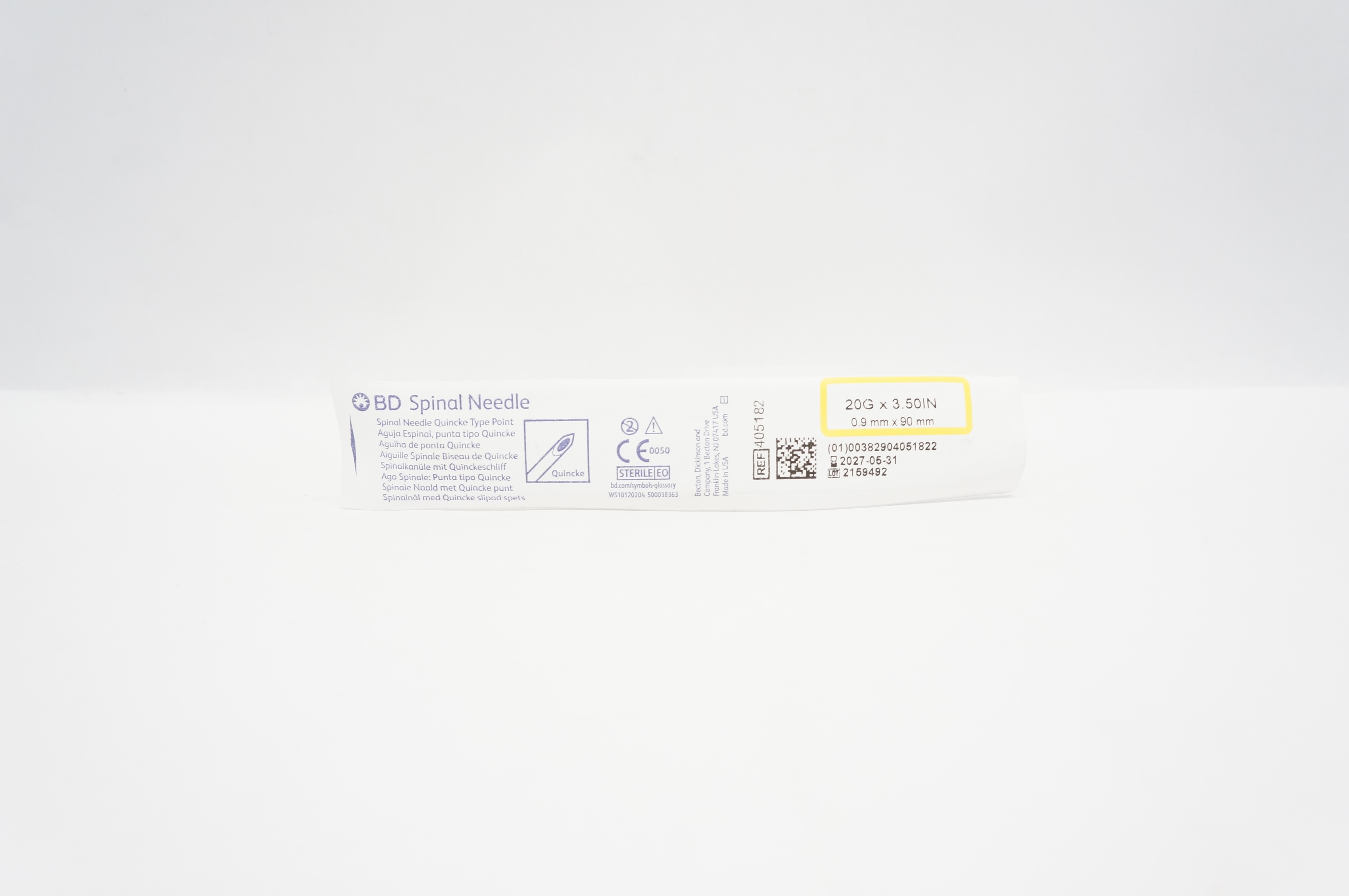 BD 405182 Spinal Ndle Quincke Type Point 20G x 3.50inch