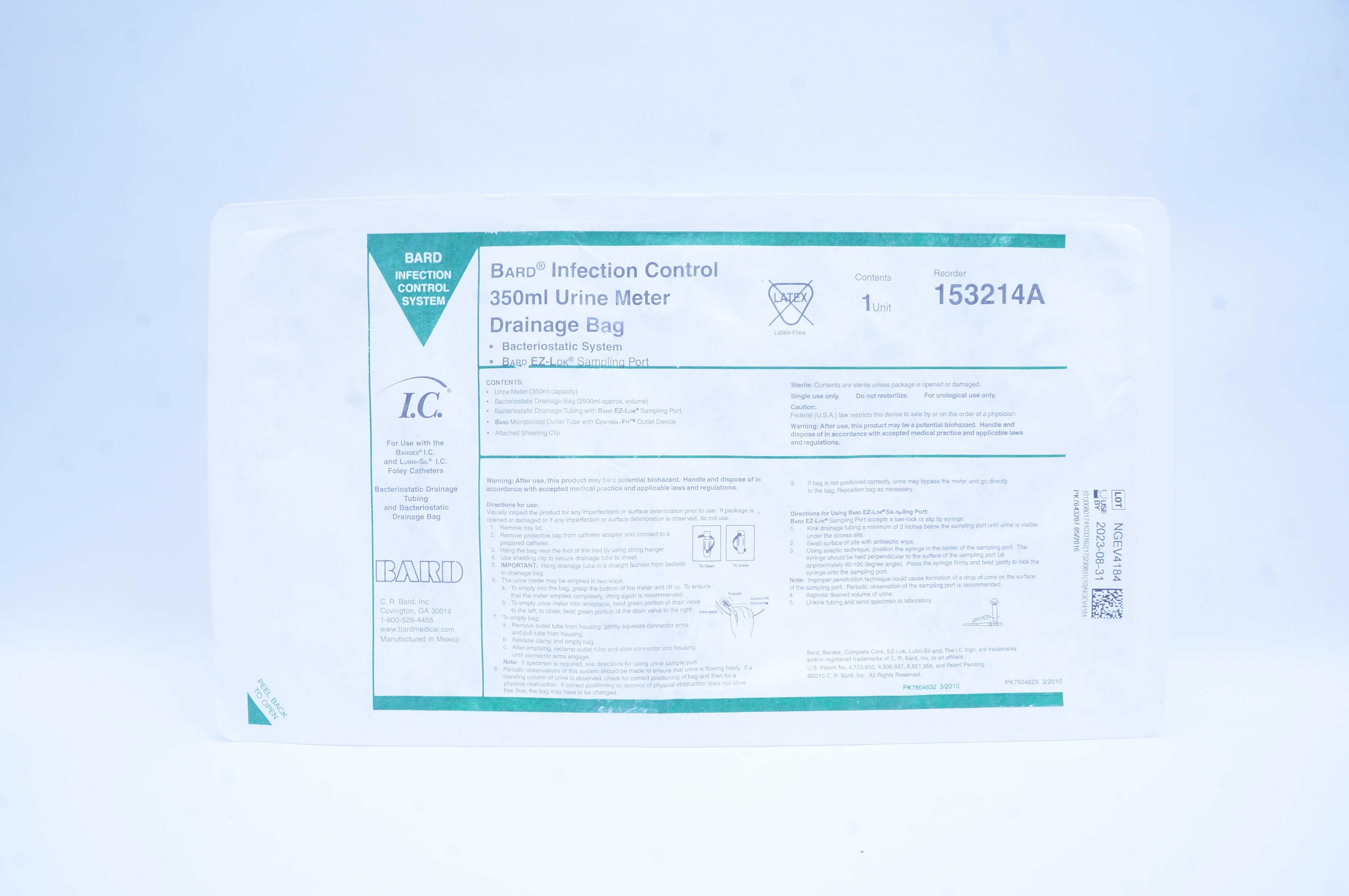 Bard 153214A Infection Control  Urine Meter Drainage Bag 350 ml