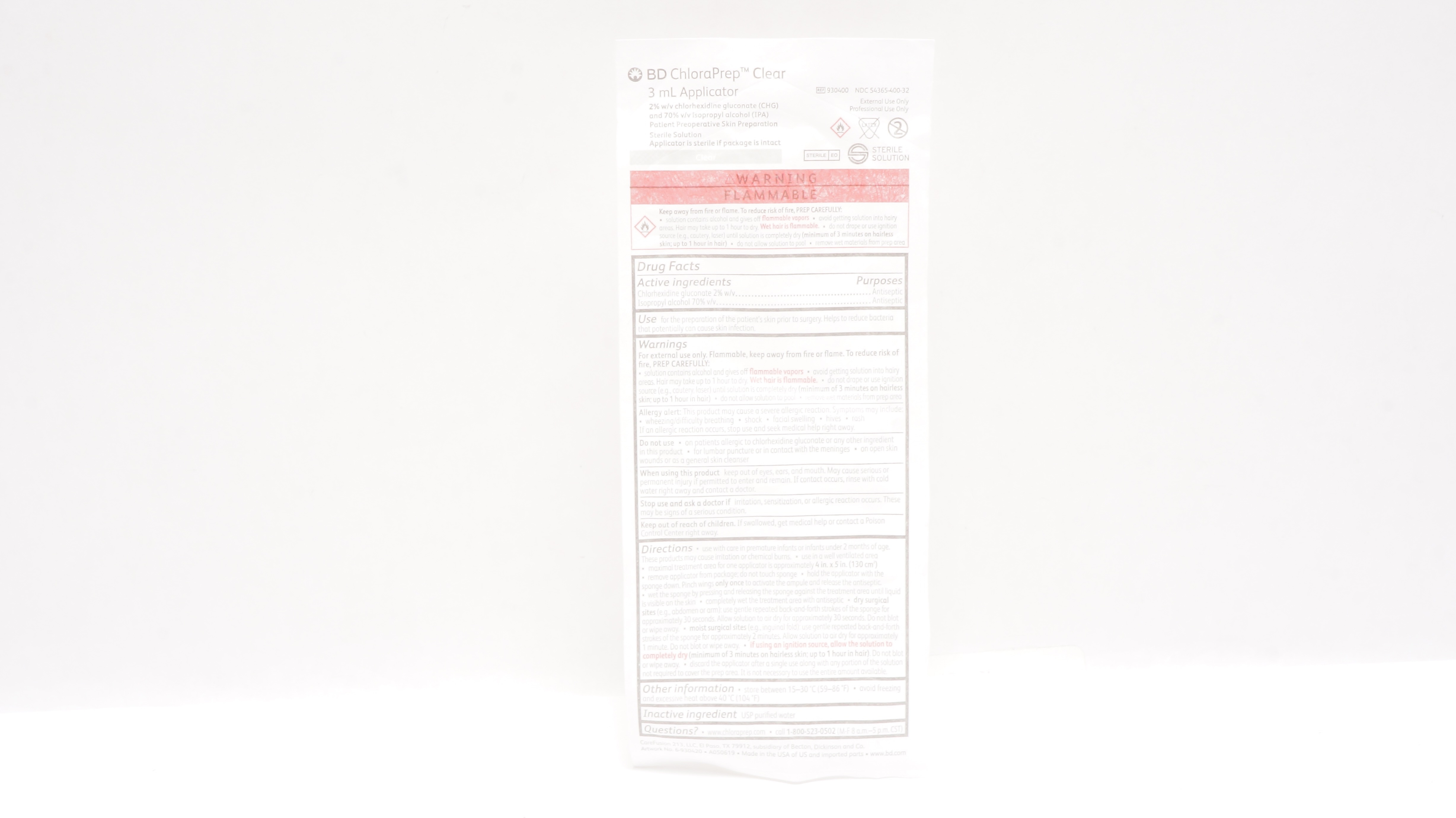 BD 930400 ChloraPrep Clear 3mL Applicator