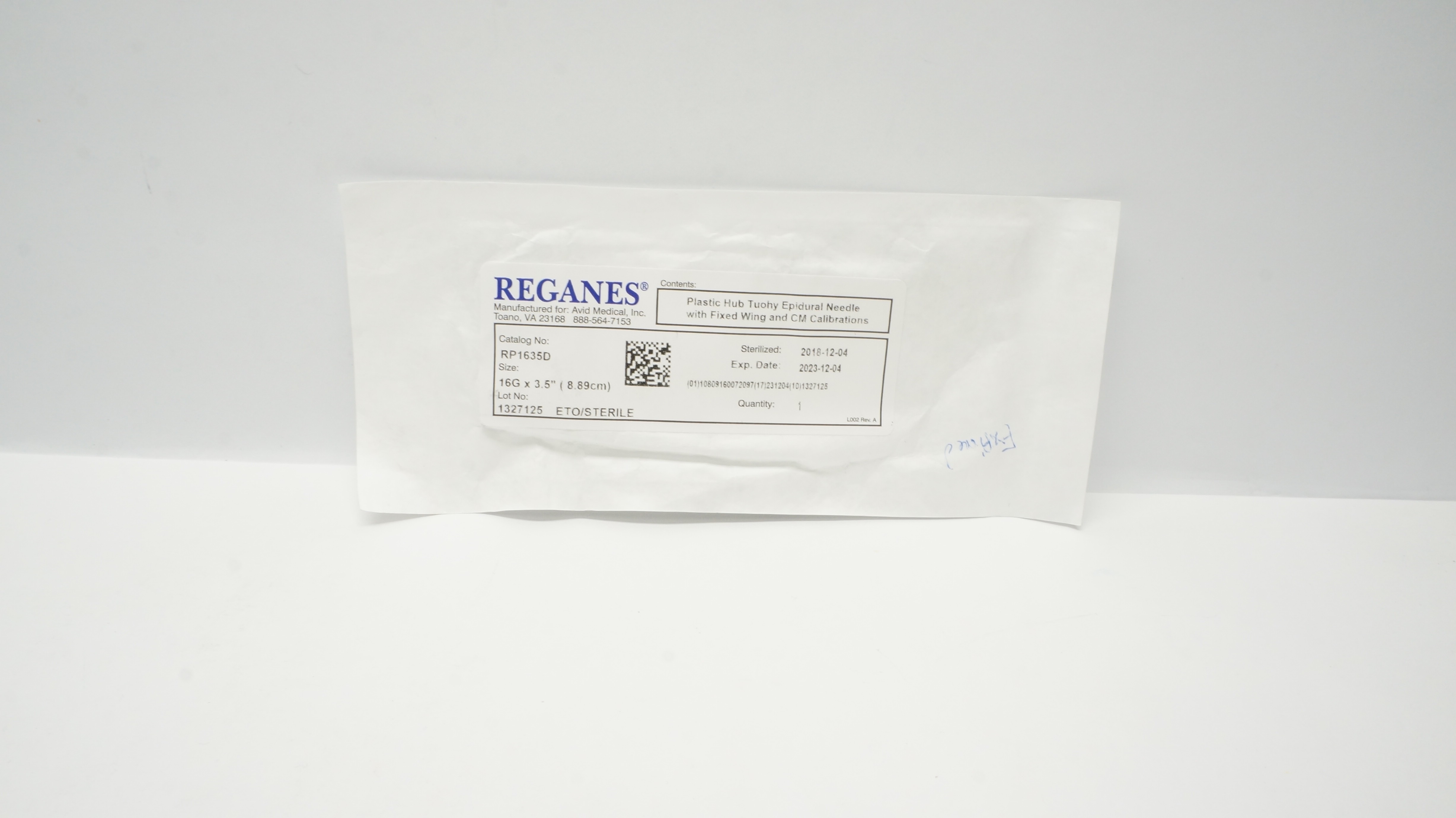 Avid Medical RP1635D Reganes Tuohy Epidural Ndle 16G x 3.5inch (x)
