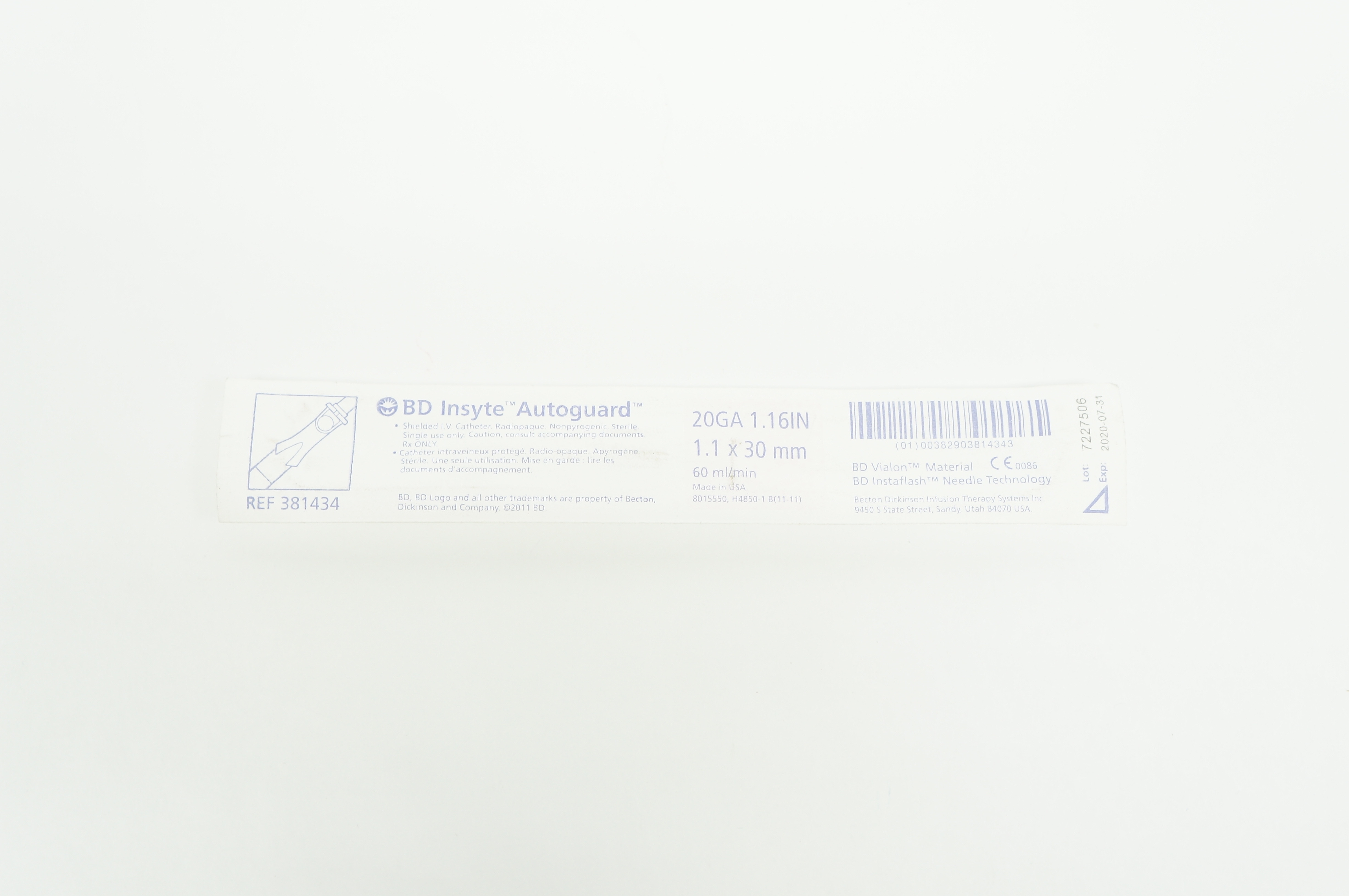 BD 381434  Autoguard Shielded IV Cath. 20Ga 1.16inch (x)