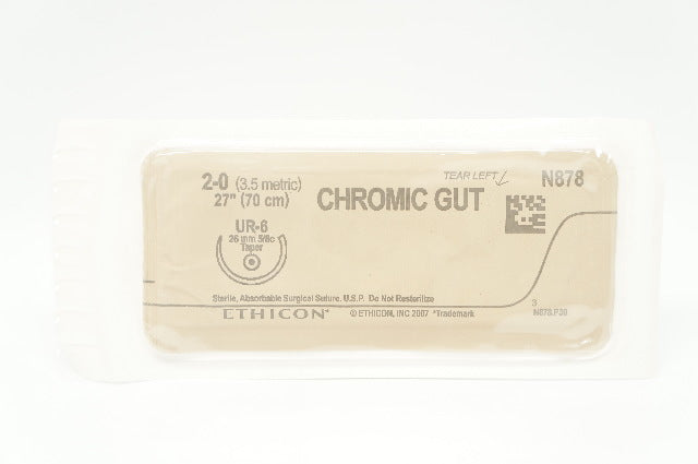 Ethicon N878H 2-0 CHROMIC GUT Stre UR-6 26mm 5/8c Taper, 27inch (x)