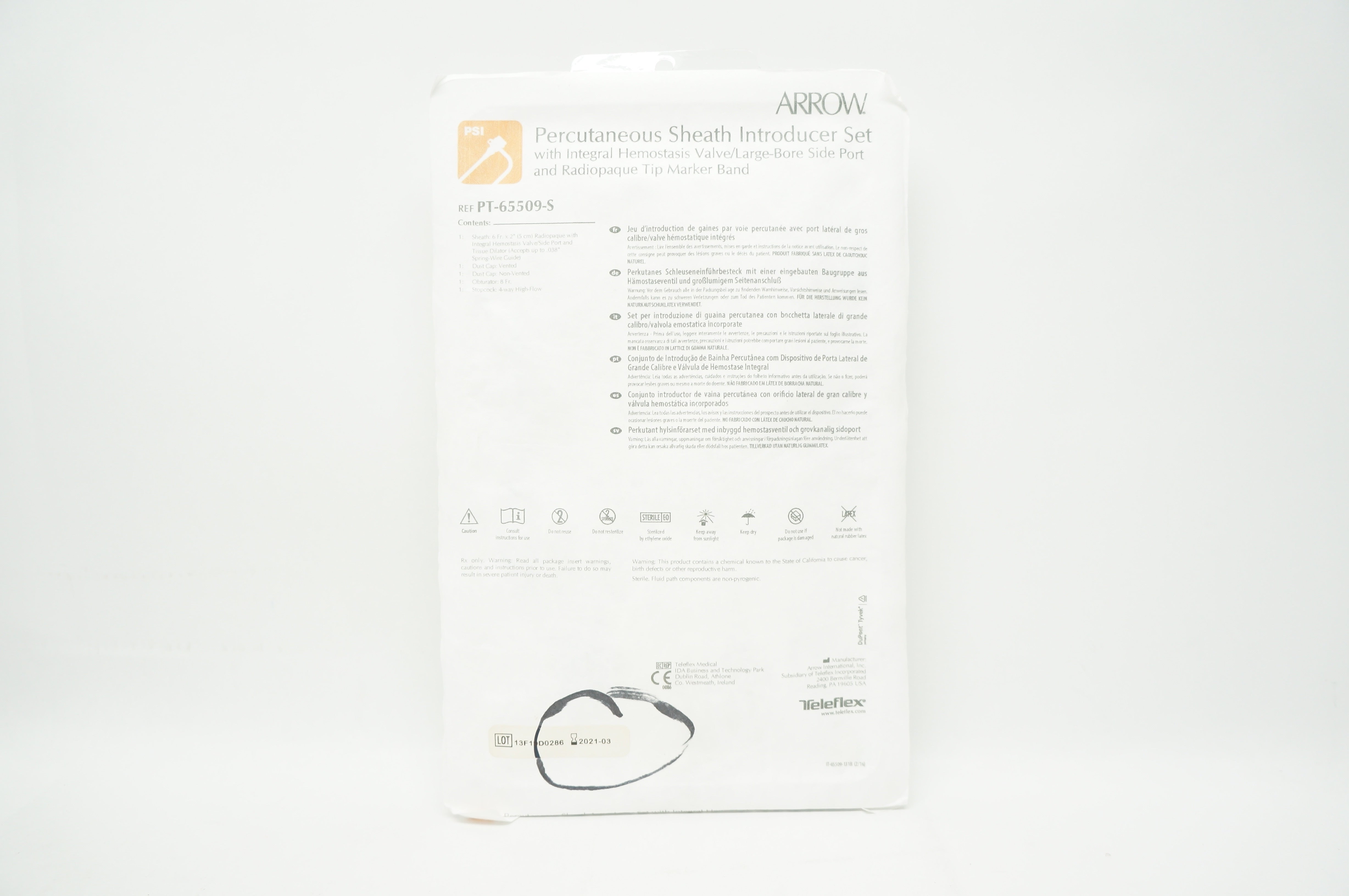 Teleflex PT-65509-S Arow Percutaneous Sheath Introducer Set 6Fr x 2inch (x)