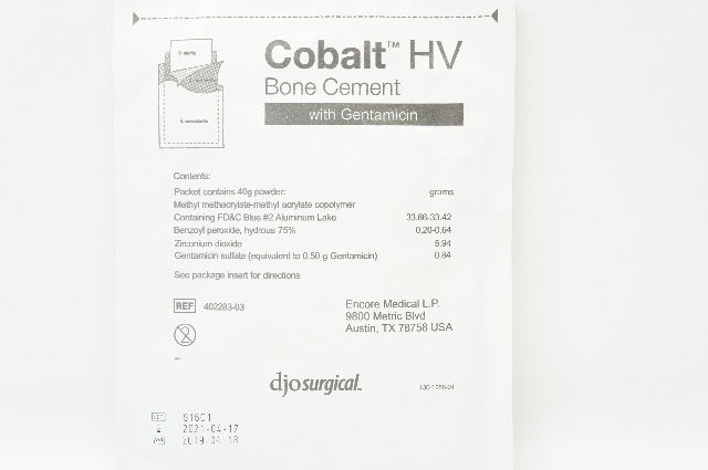 Djo Surgical 402283-03 Cobalt HV Bone Cement W/ Gentamicin (x)