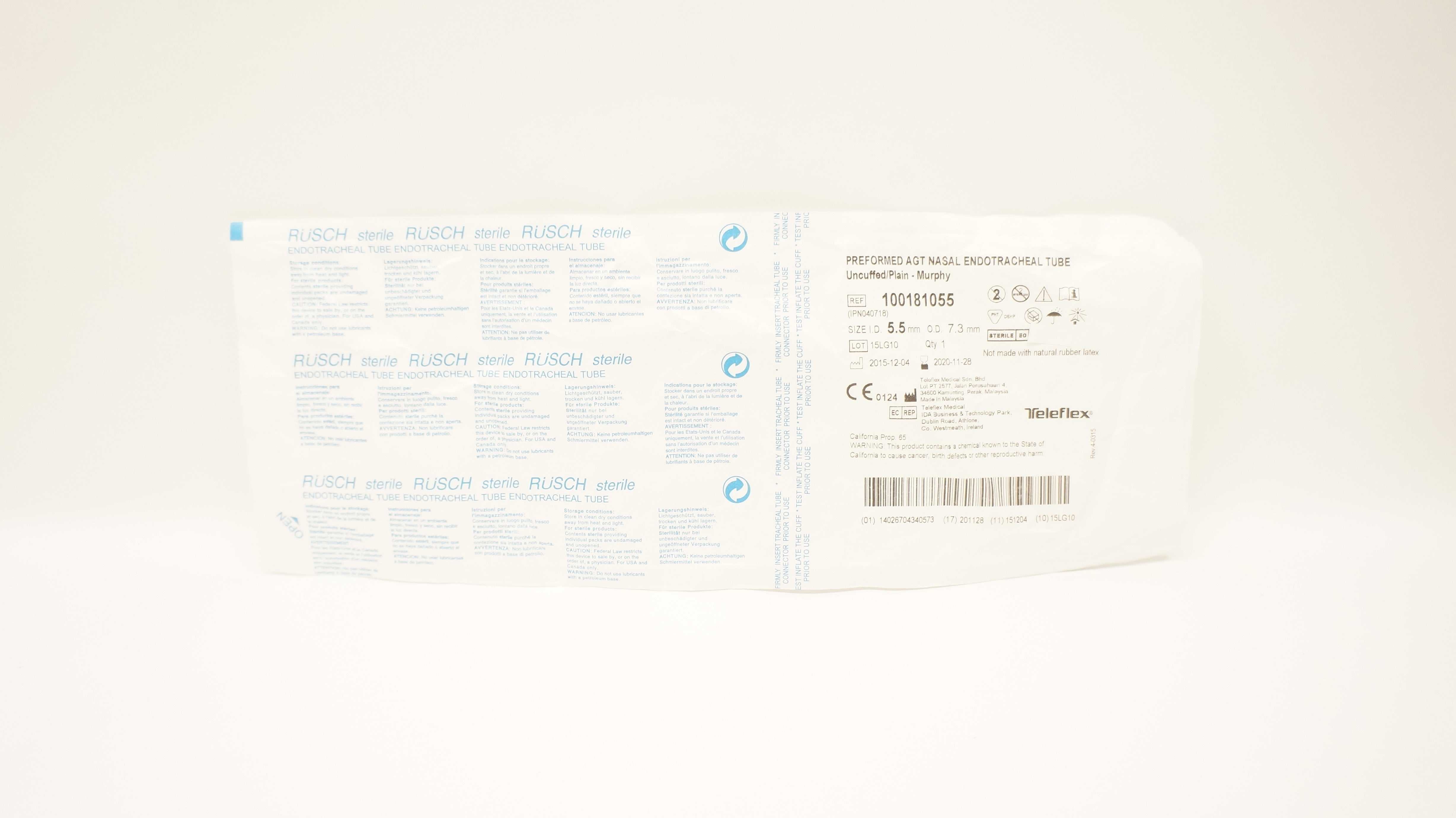 Teleflex 100181055 Rusch Nasal Endotracheal Tube ID 5.5mm x OD 7.3mm (x)