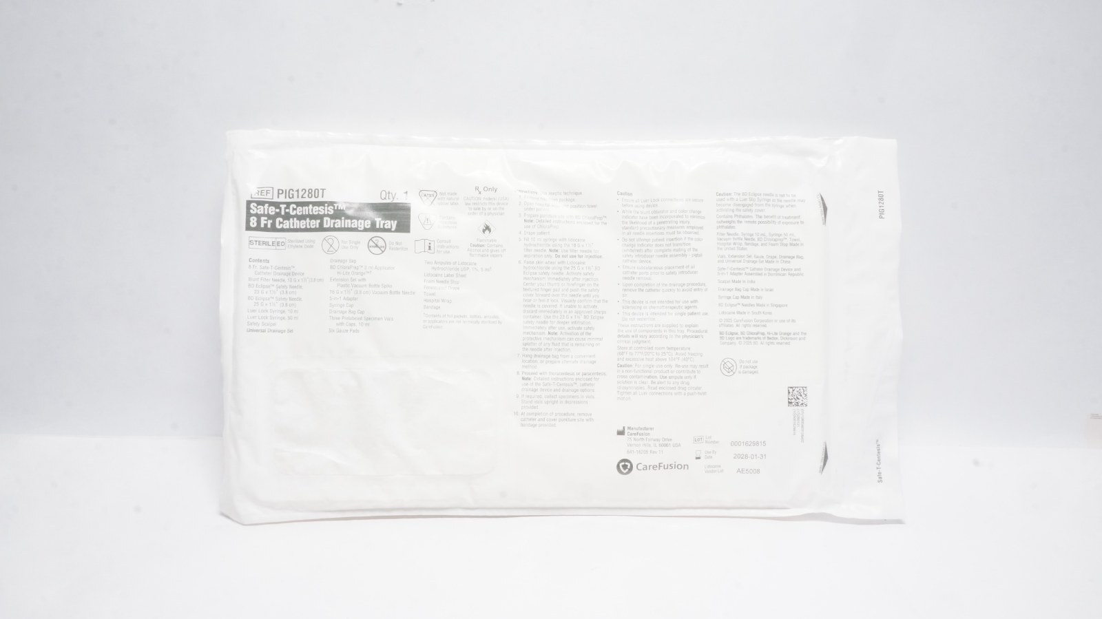 CareFusion PIG1280T Safe-T-Centesis 8 Fr Catheter Drainage Tray